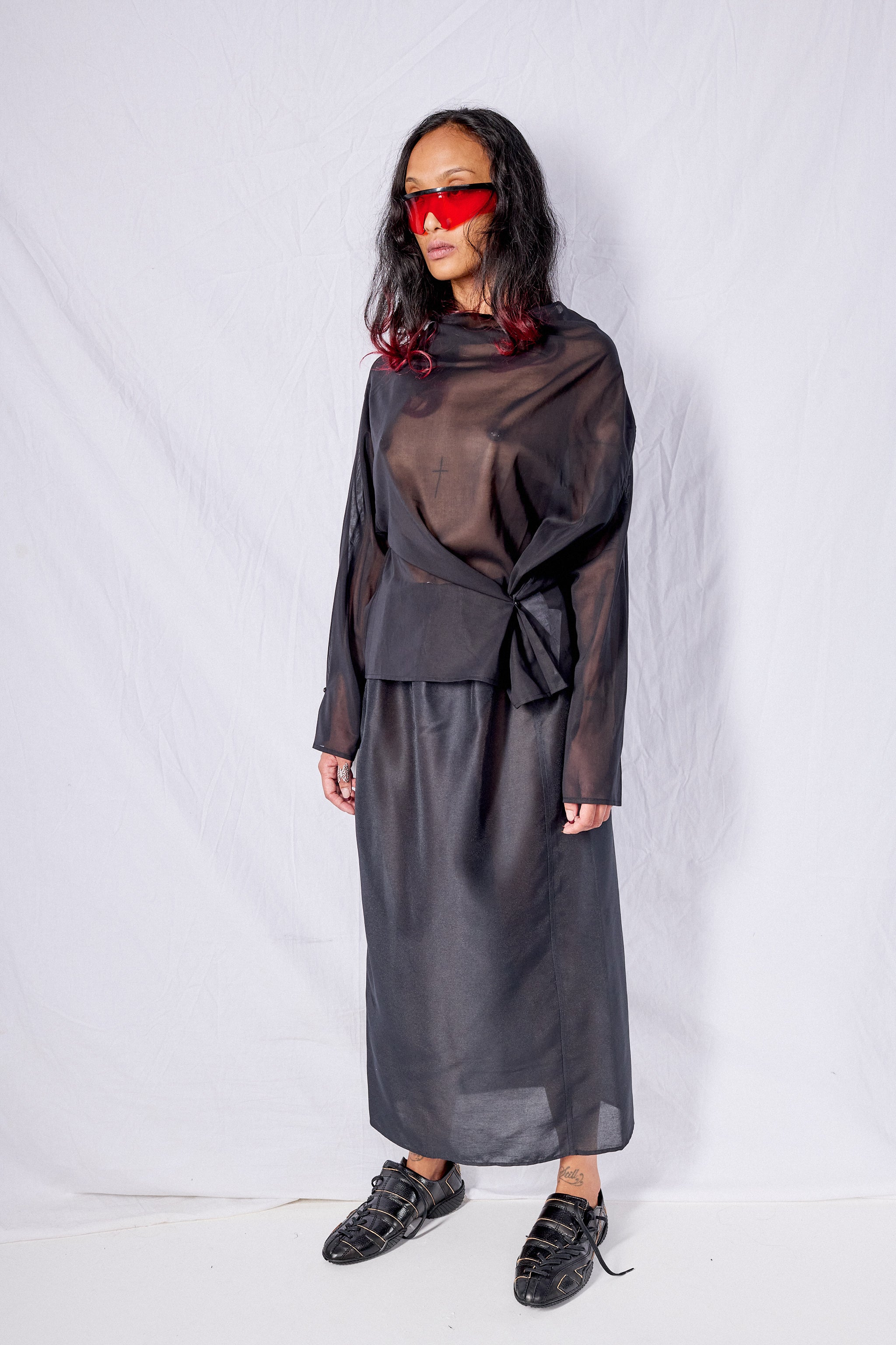 Black Mock Neck Two Way Blouse