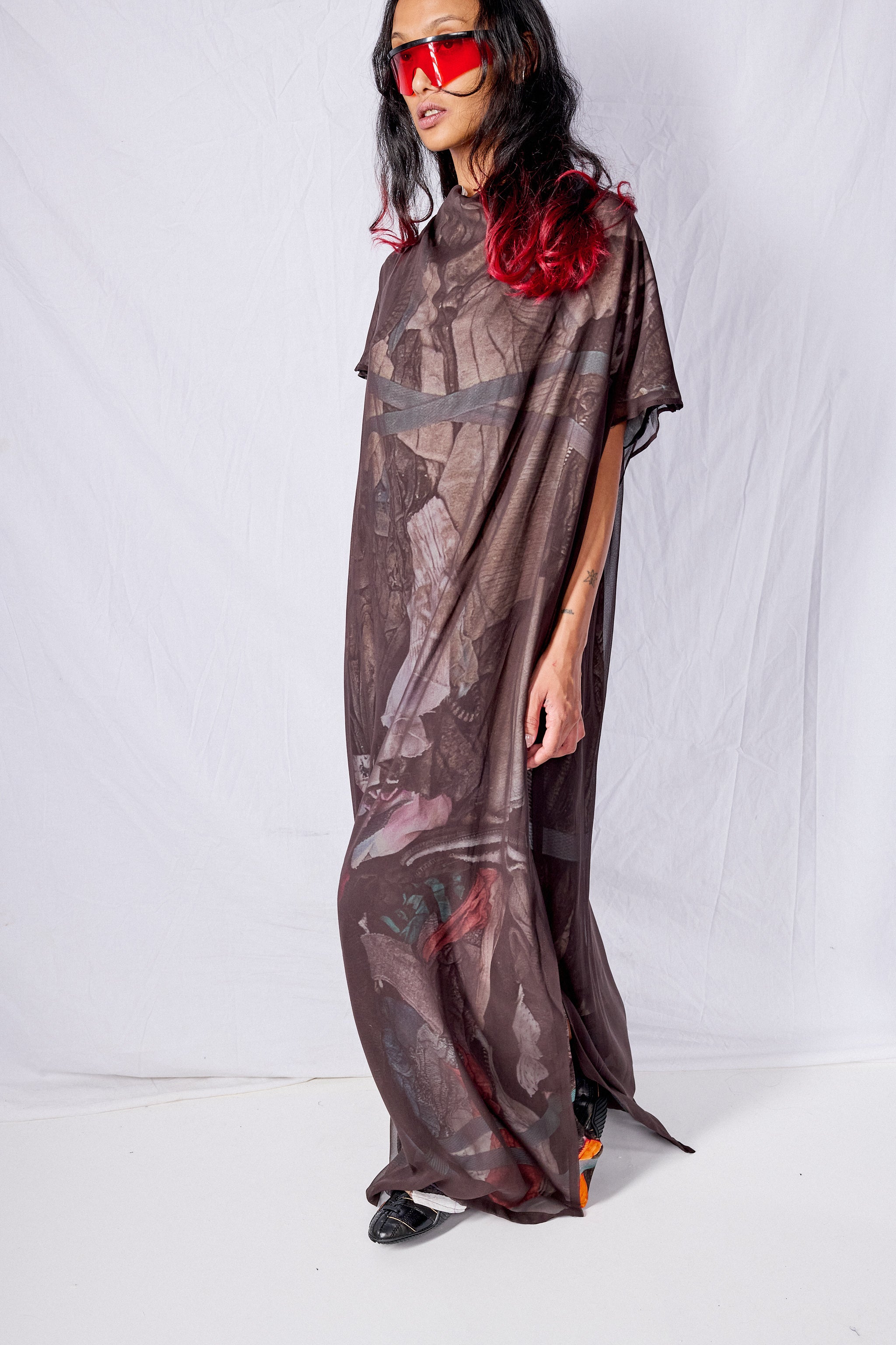 Brown/Print Column Dress