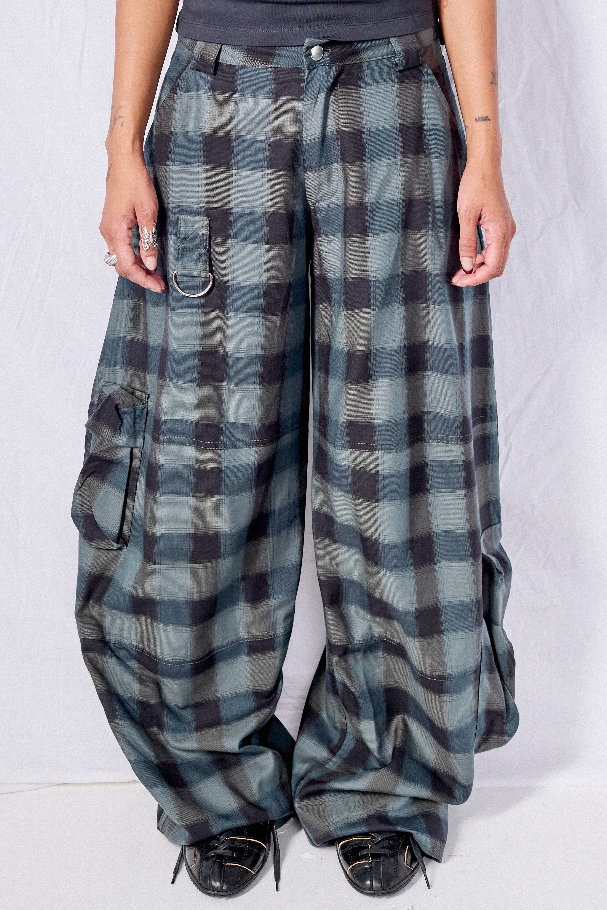 Navy Plaid Flannel Lawn Cargo Pant