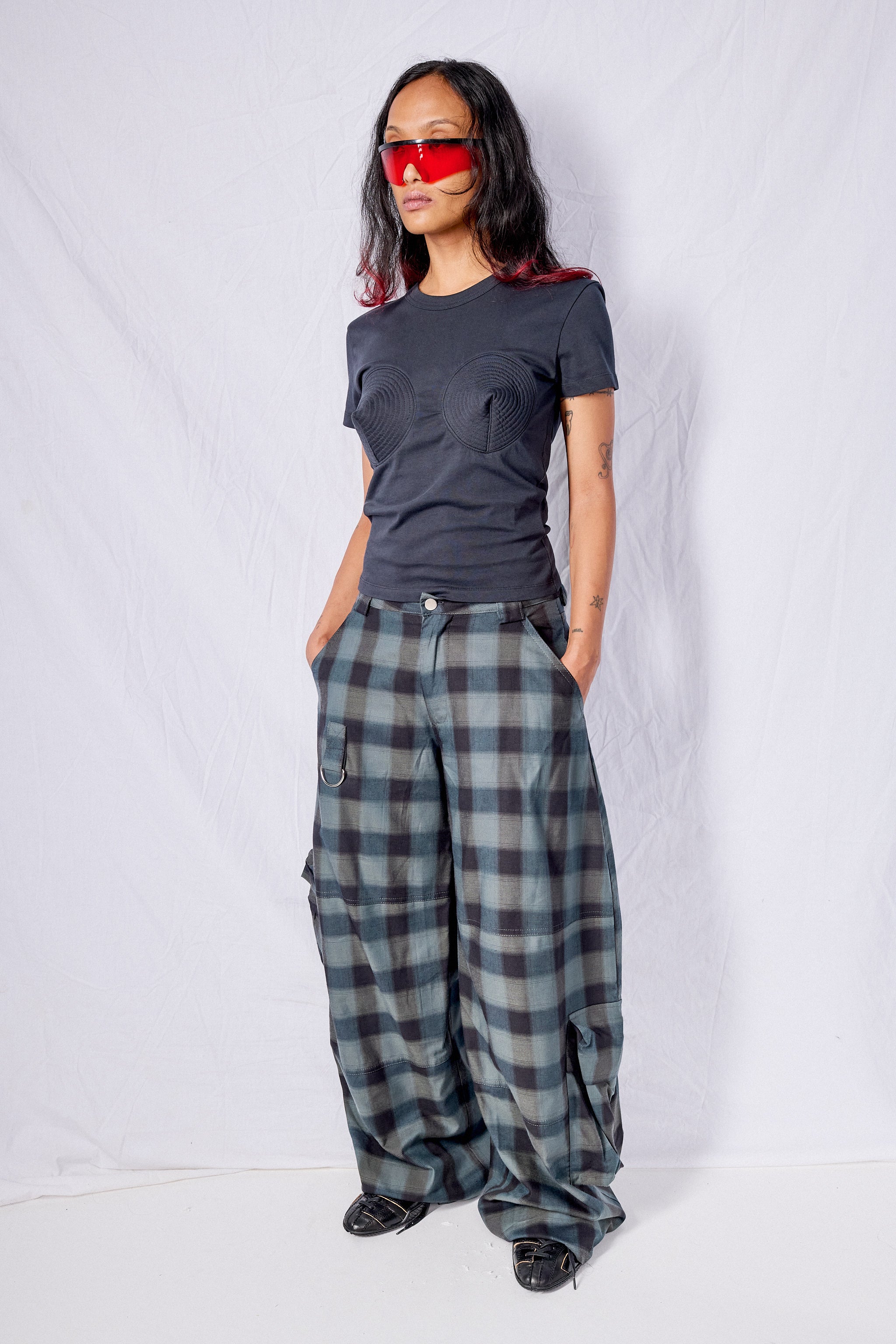 Navy Plaid Flannel Lawn Cargo Pant