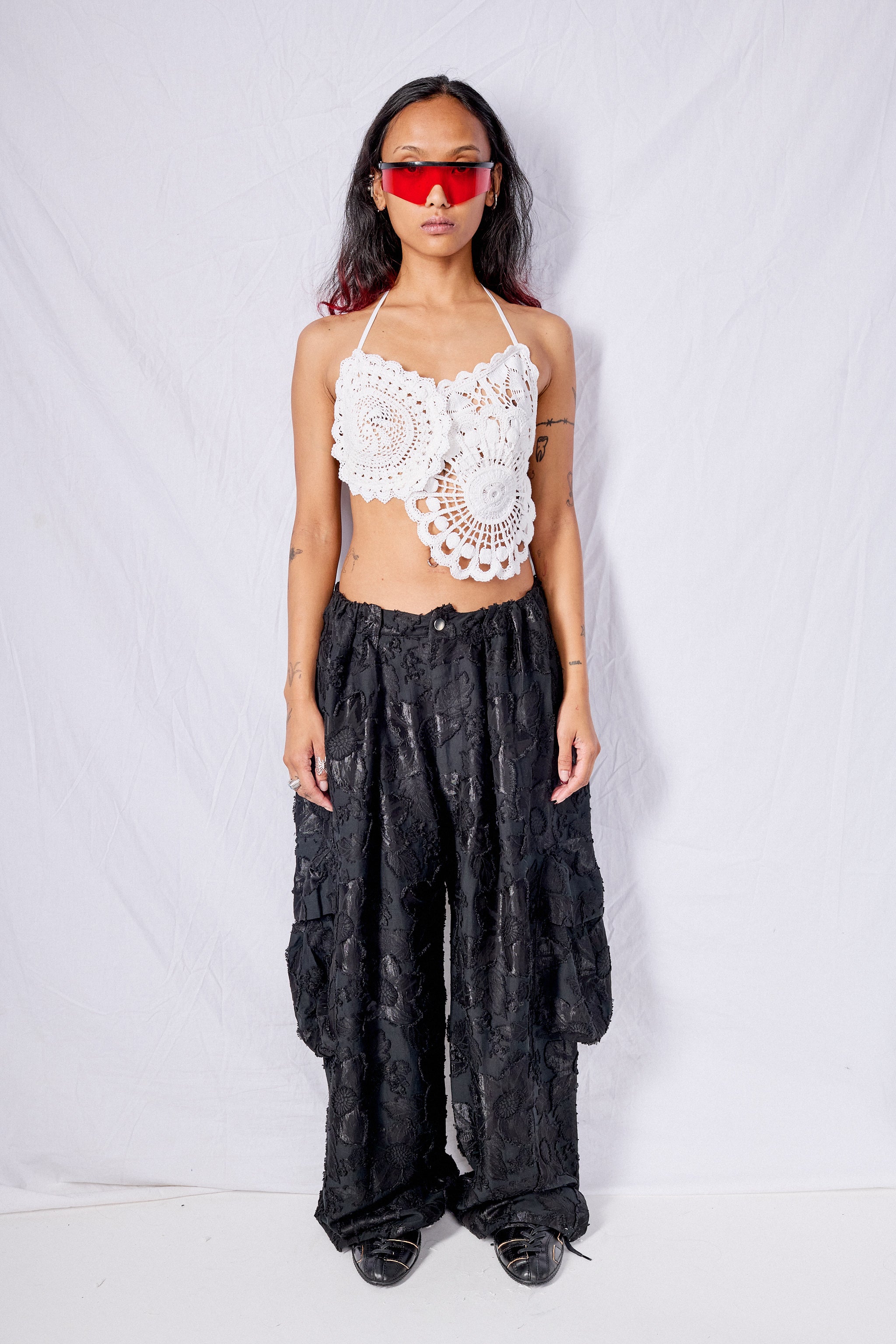 Black Jacquard Pleated Cargo Pant