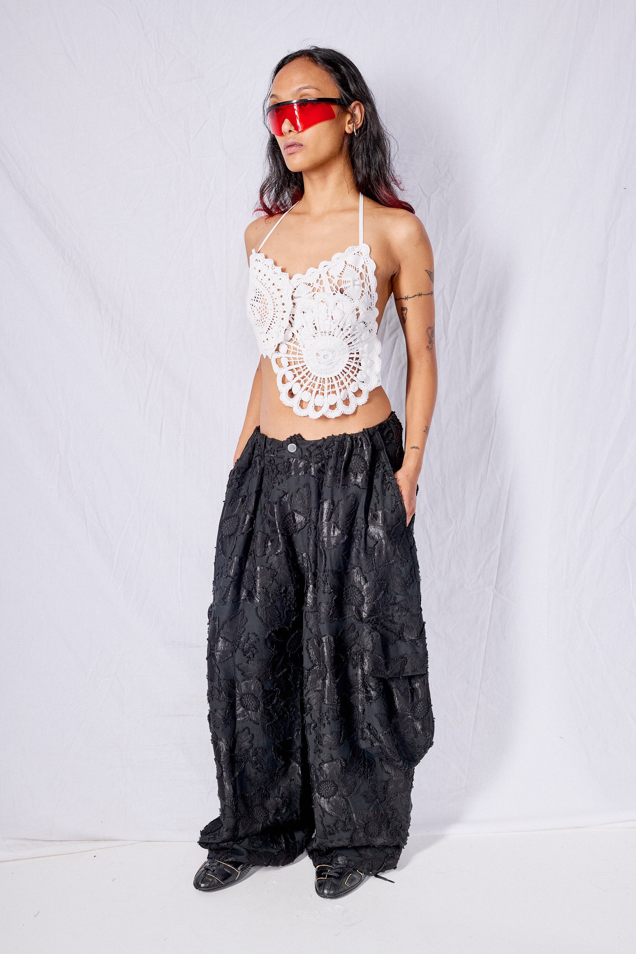 Black Jacquard Pleated Cargo Pant