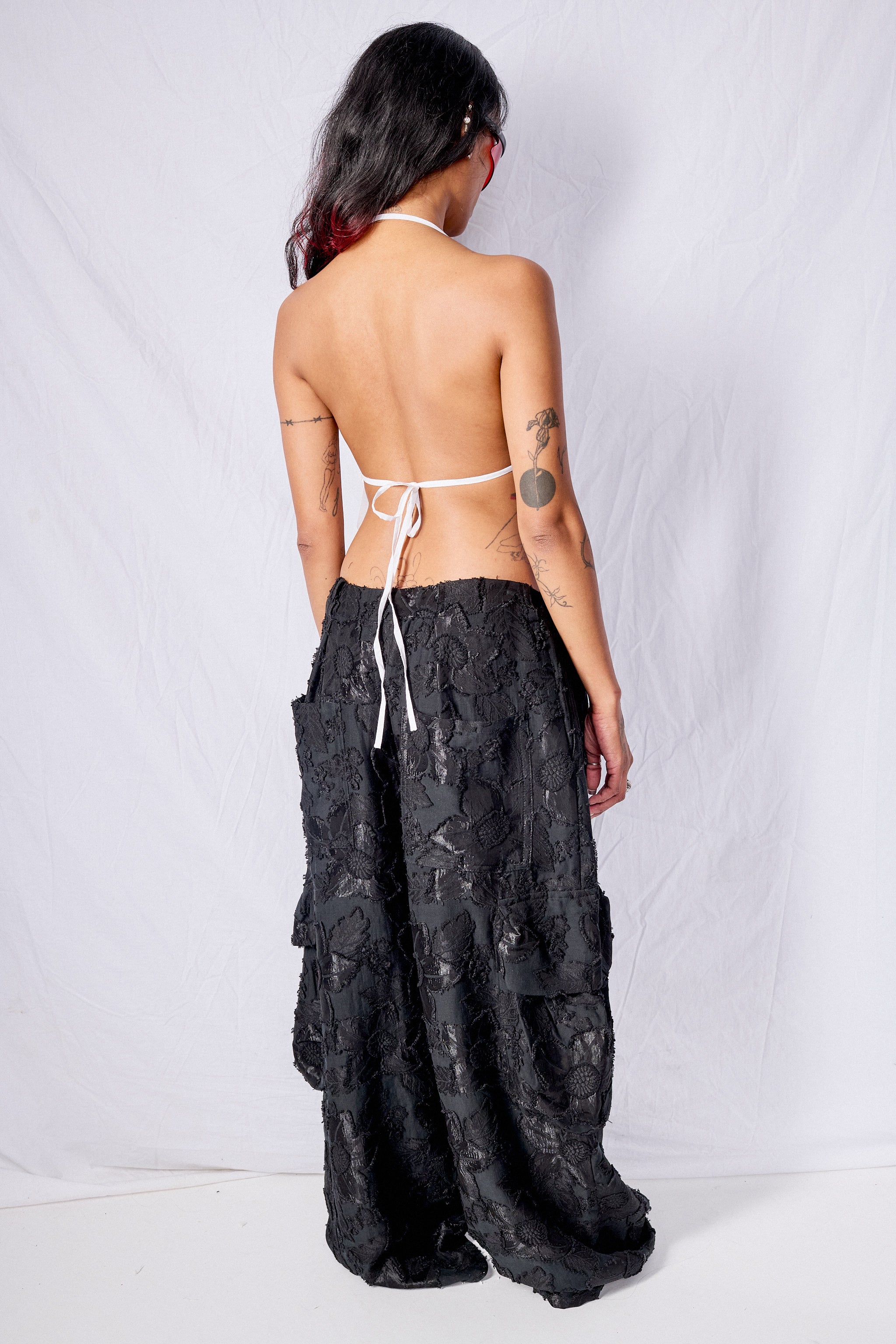 Black Jacquard Pleated Cargo Pant