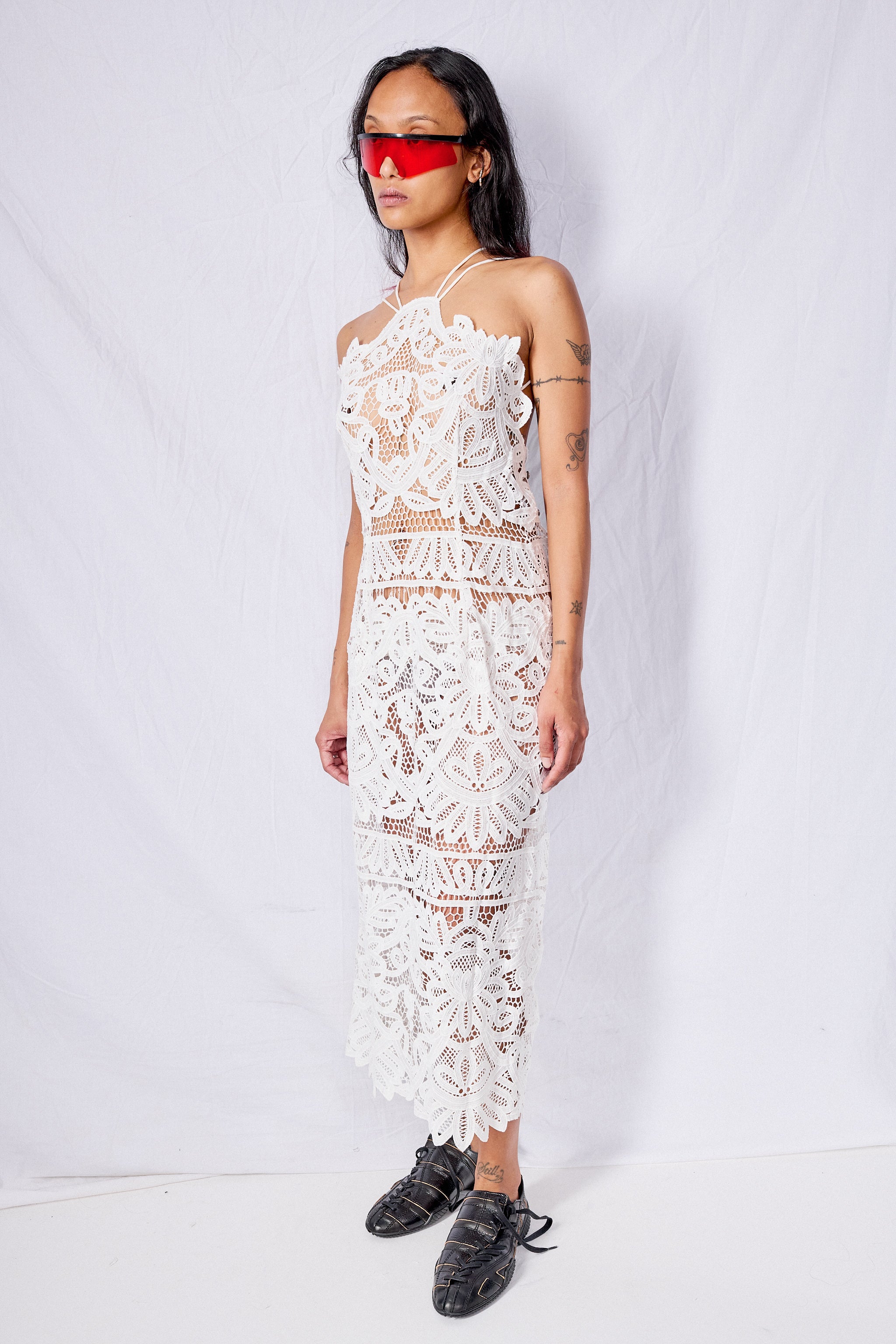 White Crochet Midi Dress