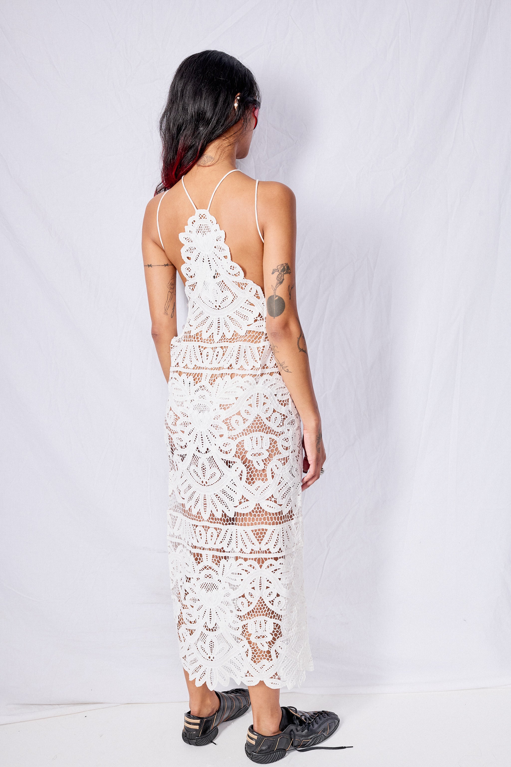 White Crochet Midi Dress