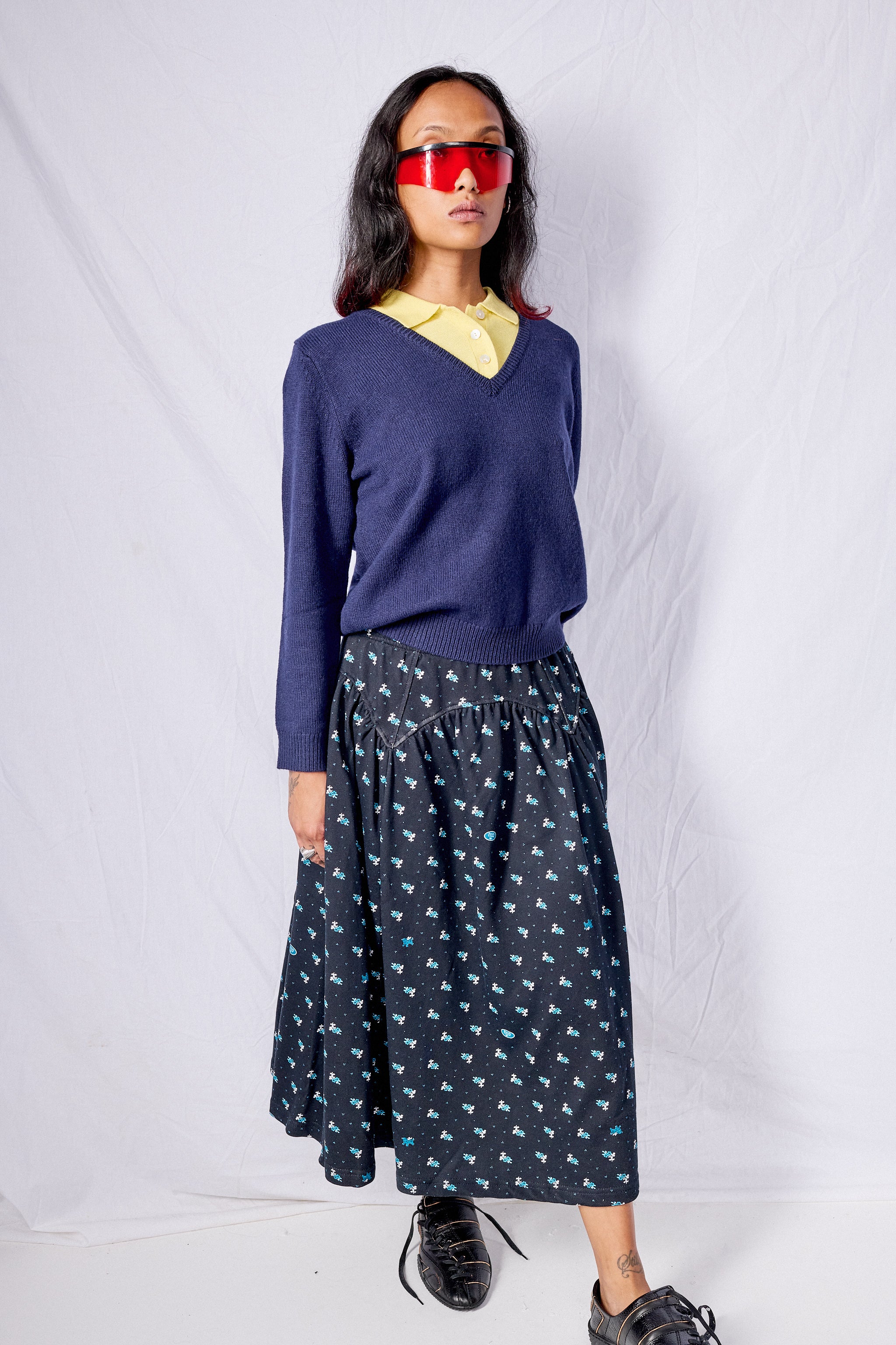 Navy Evil Floral Houston Skirt