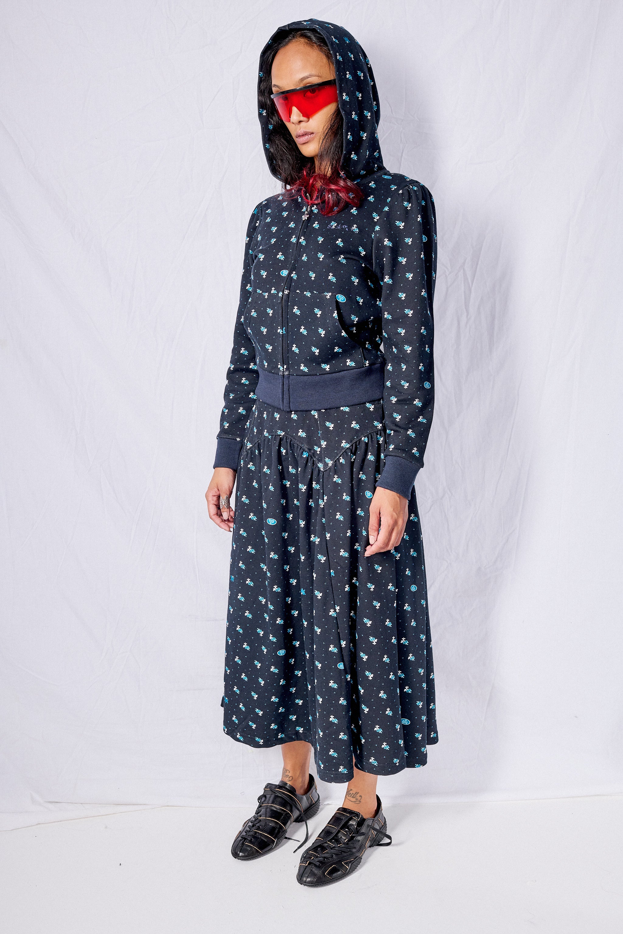 Navy Evil Floral Cardamom Hoodie