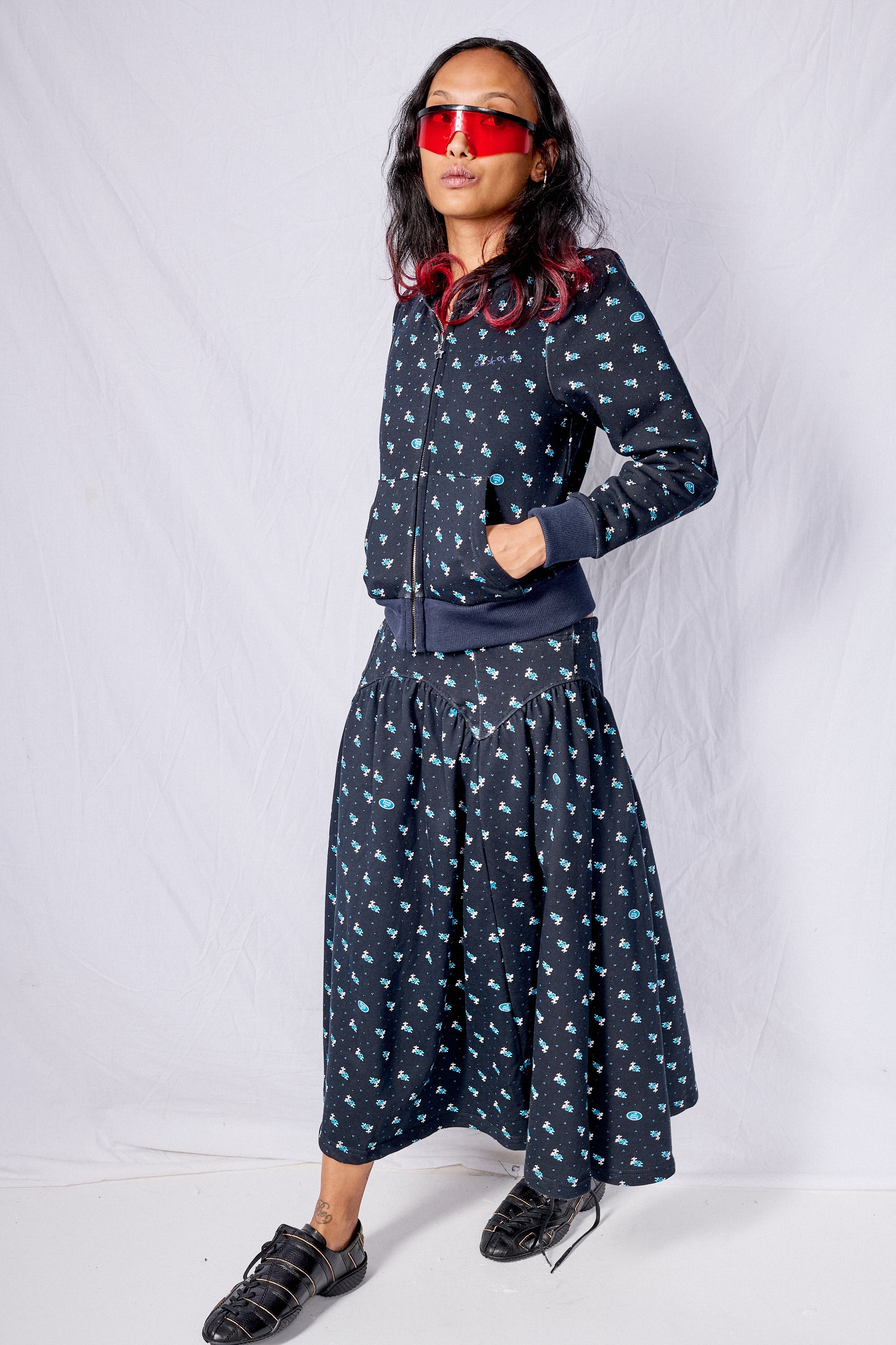 Navy Evil Floral Cardamom Hoodie