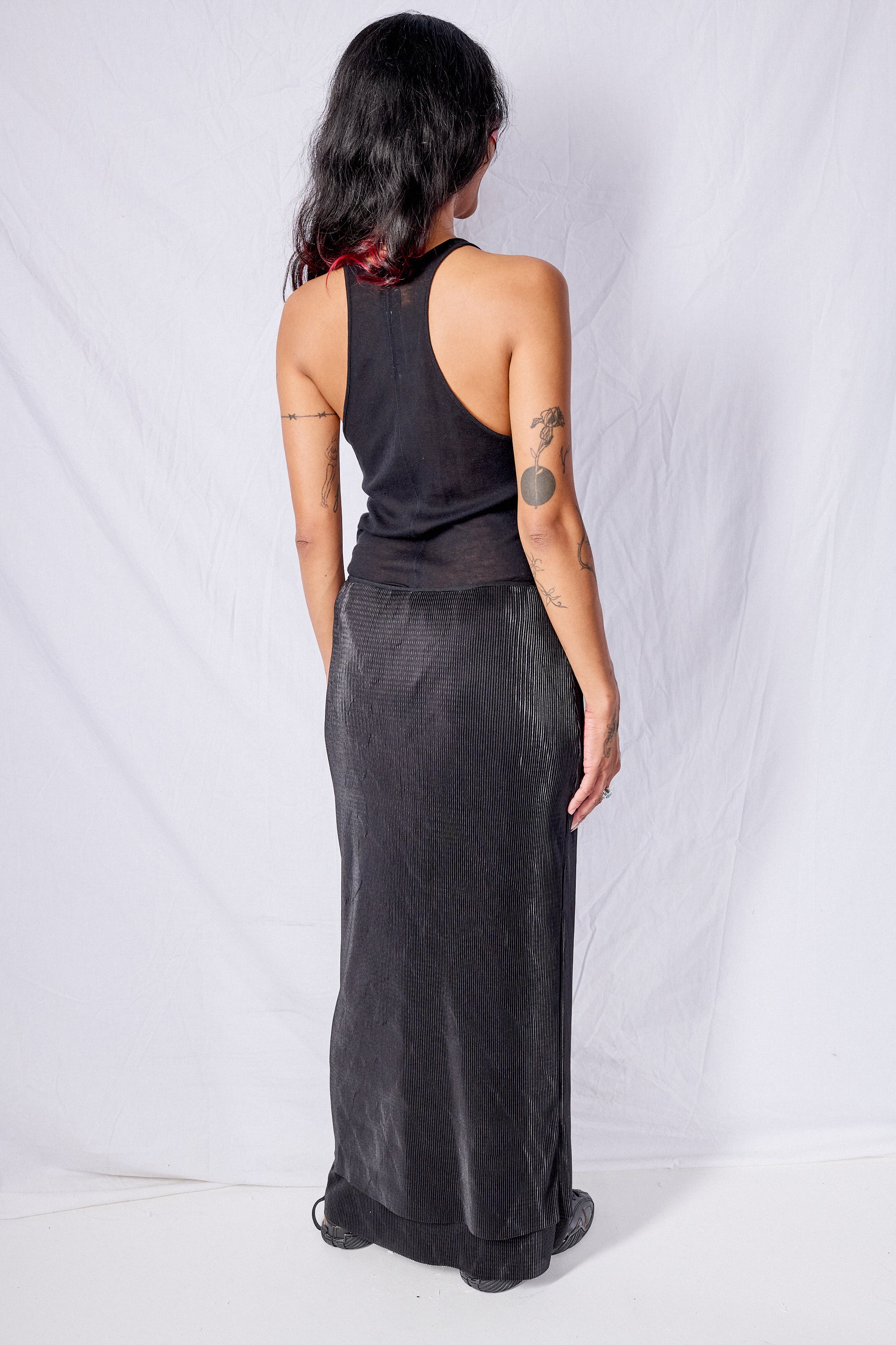Black Plisse Layered Maxi Skirt