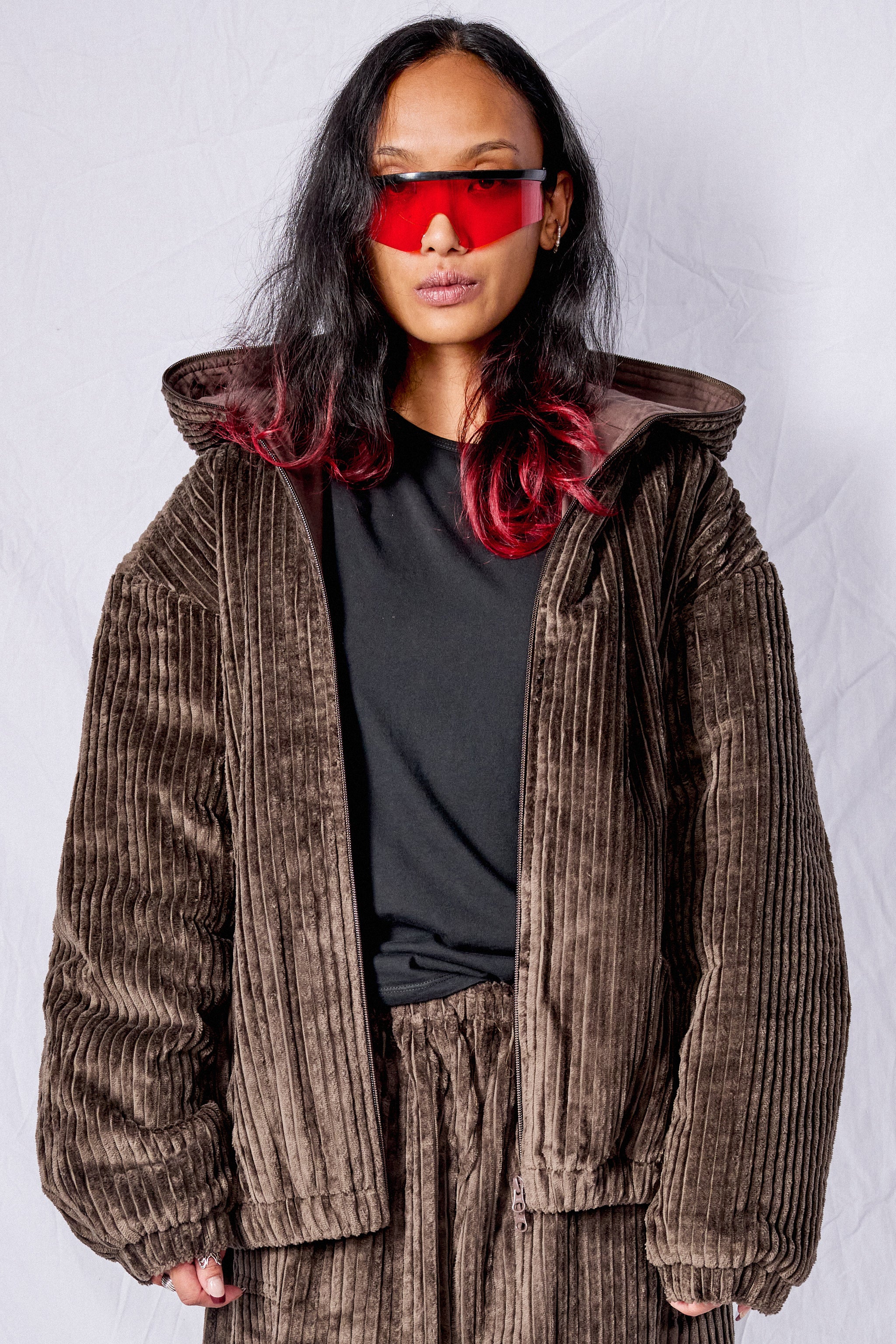 No.216 Brown Corduroy Puffer Zipper Jacket