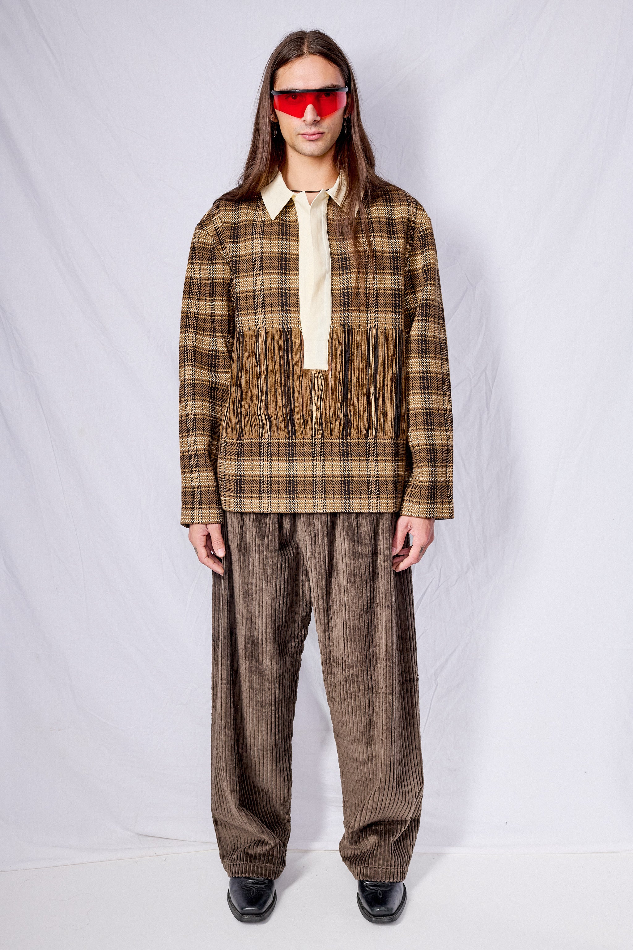 Brown Check Woven Rugby Jersey