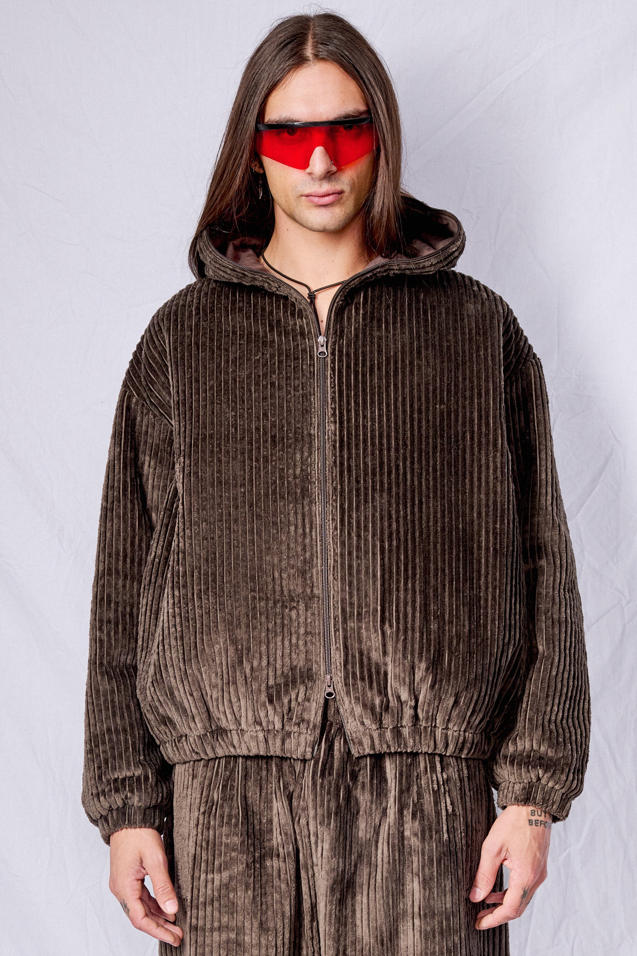 No.216 Brown Corduroy Puffer Zipper Jacket
