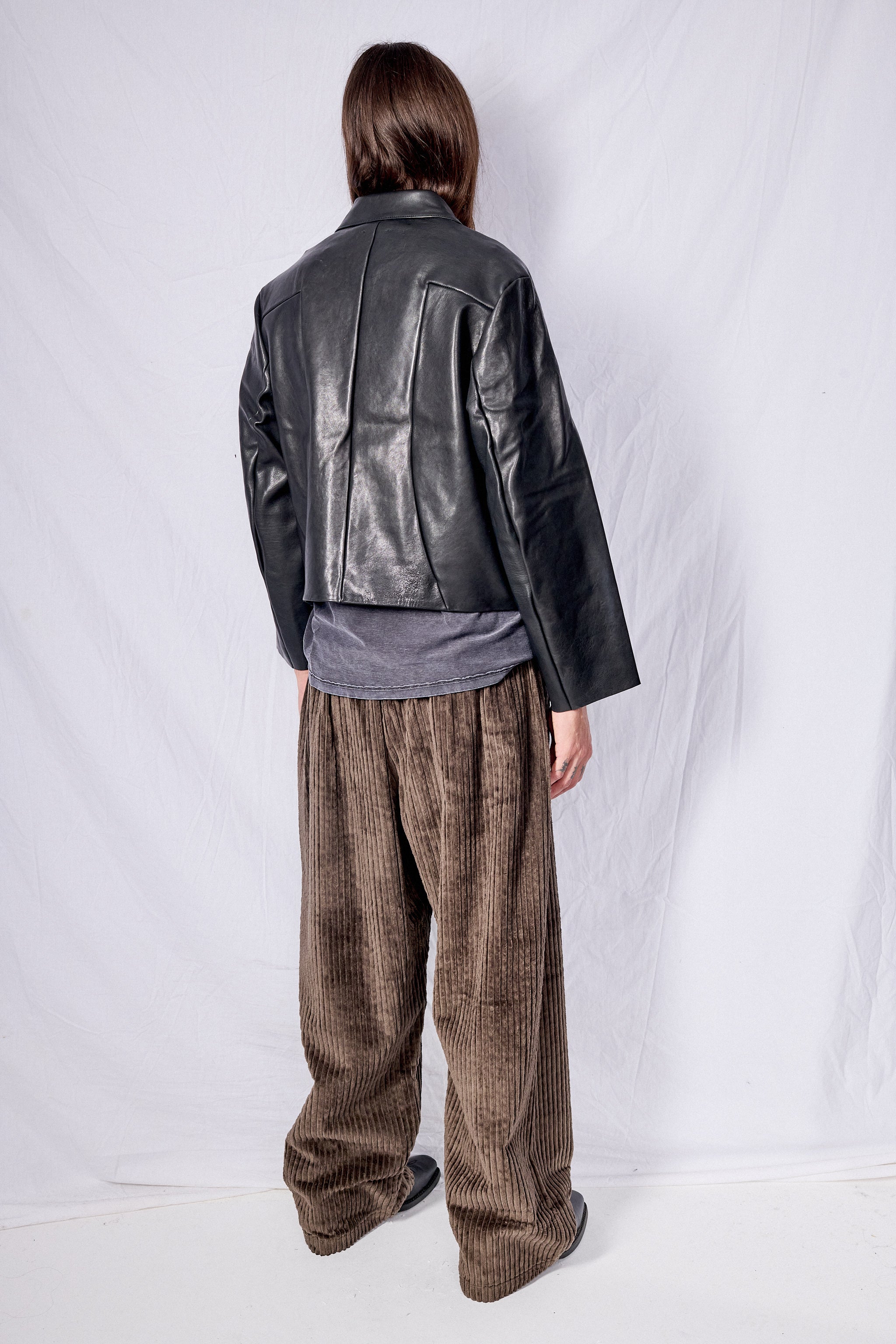 No.285 Black Leather Pocket Jacket - Gabriela Coll Garments