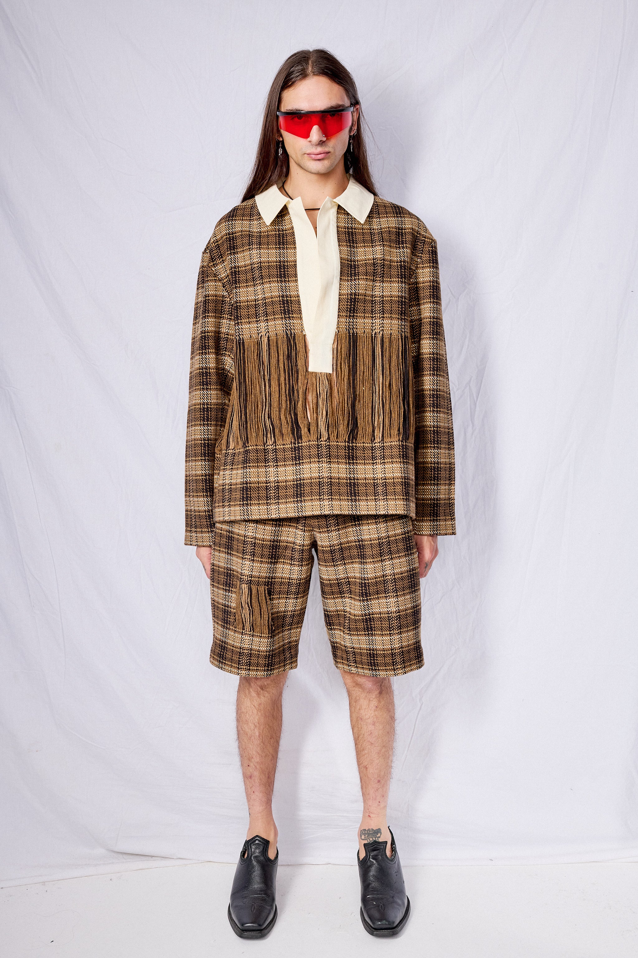 Brown Check Woven Shorts