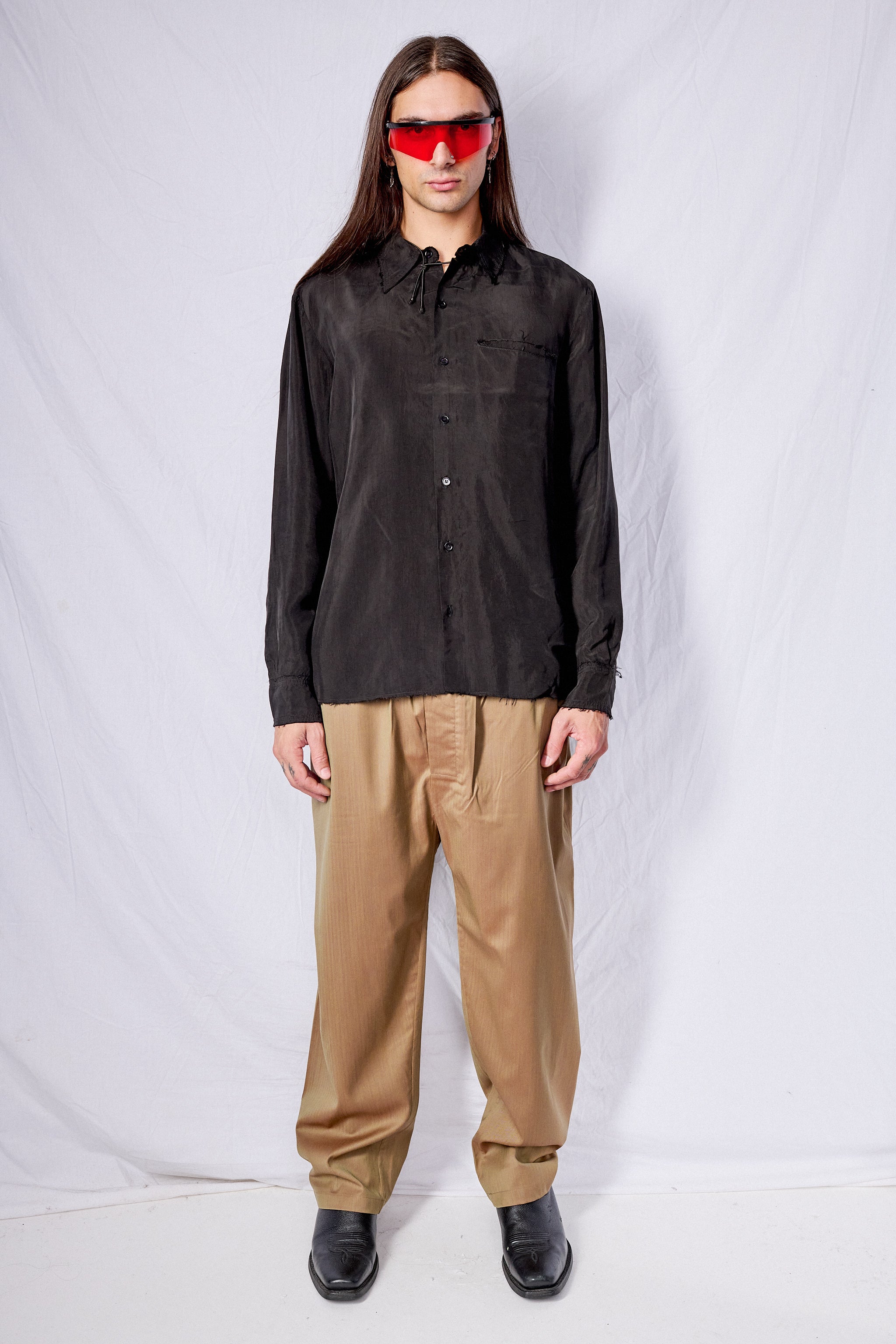 No.157 Black Double Cupro Pocket Shirt