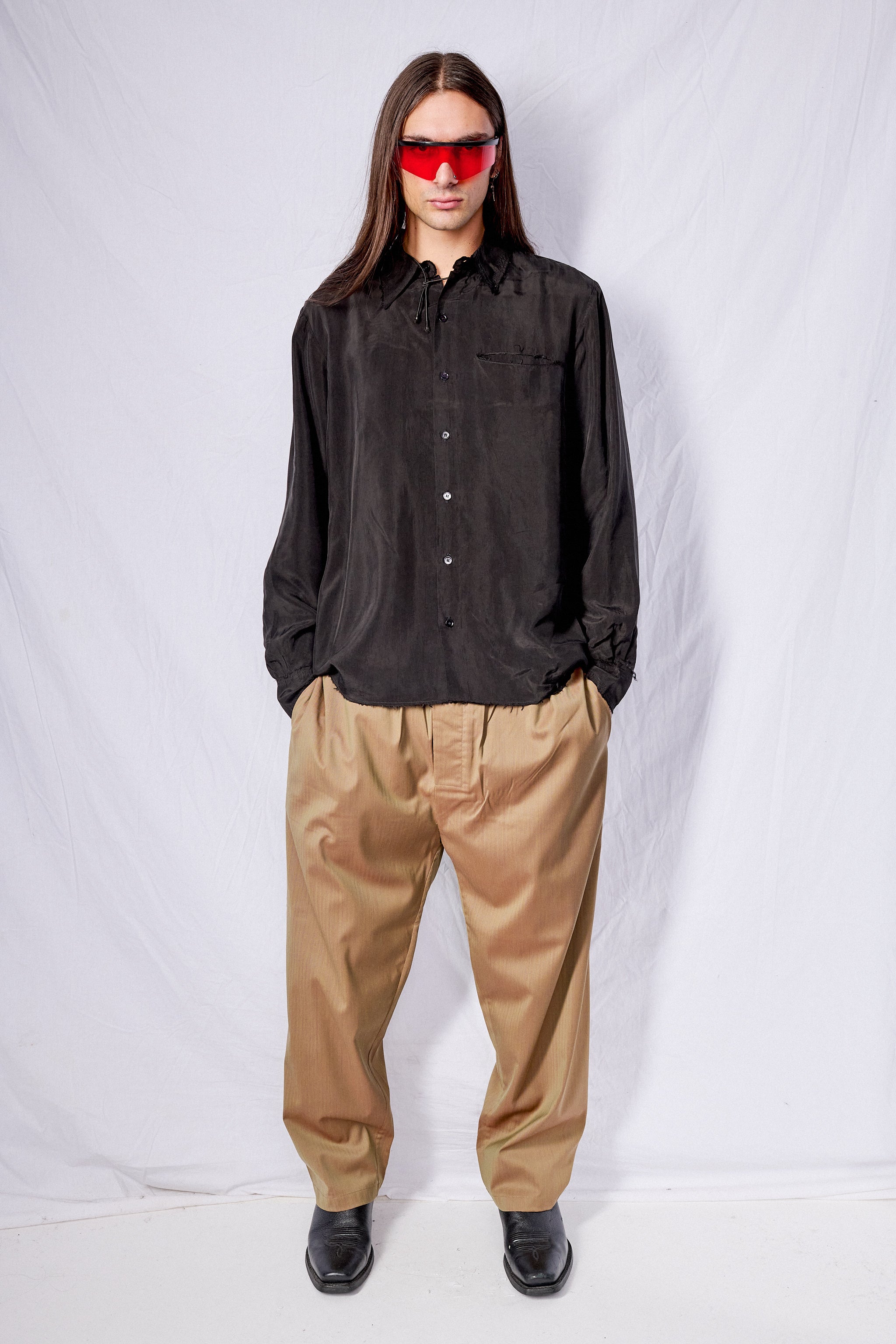No.157 Black Double Cupro Pocket Shirt