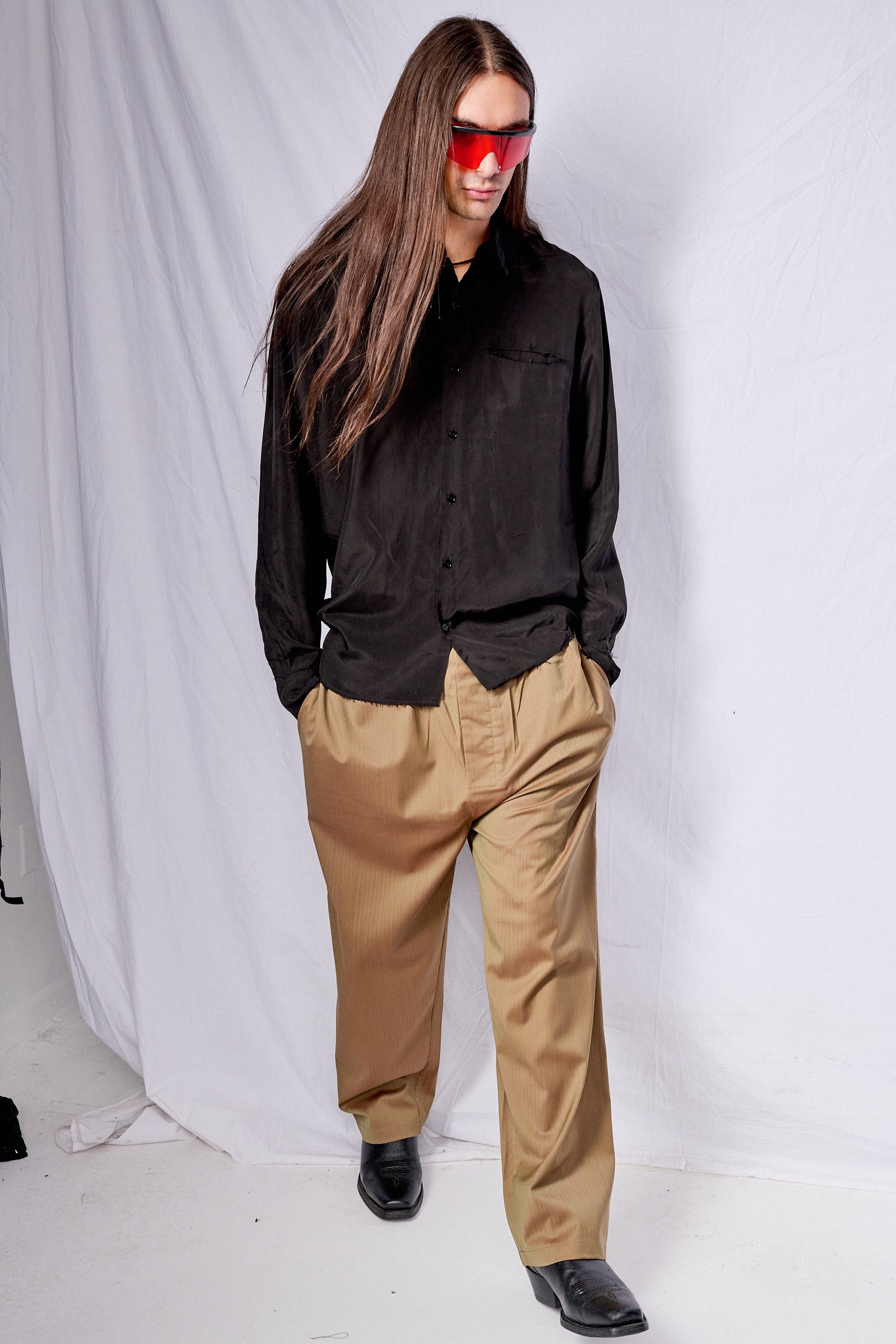 No.157 Black Double Cupro Pocket Shirt