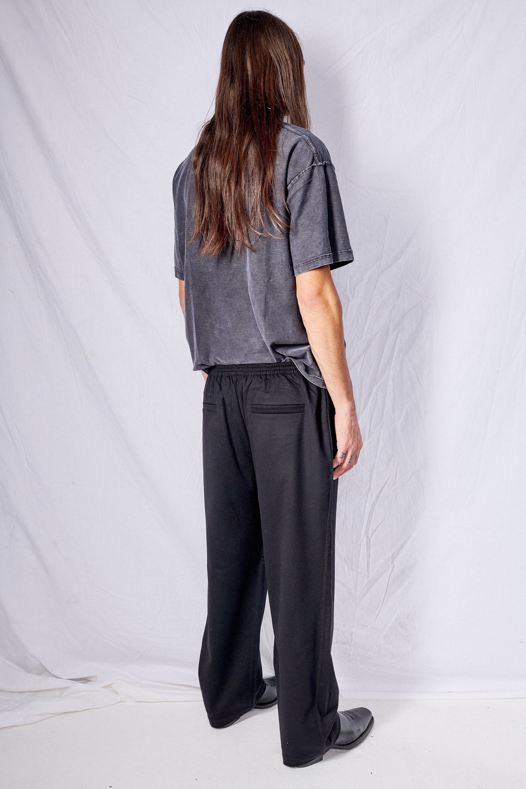 No.123 Black Merino Wool Gathered Trousers