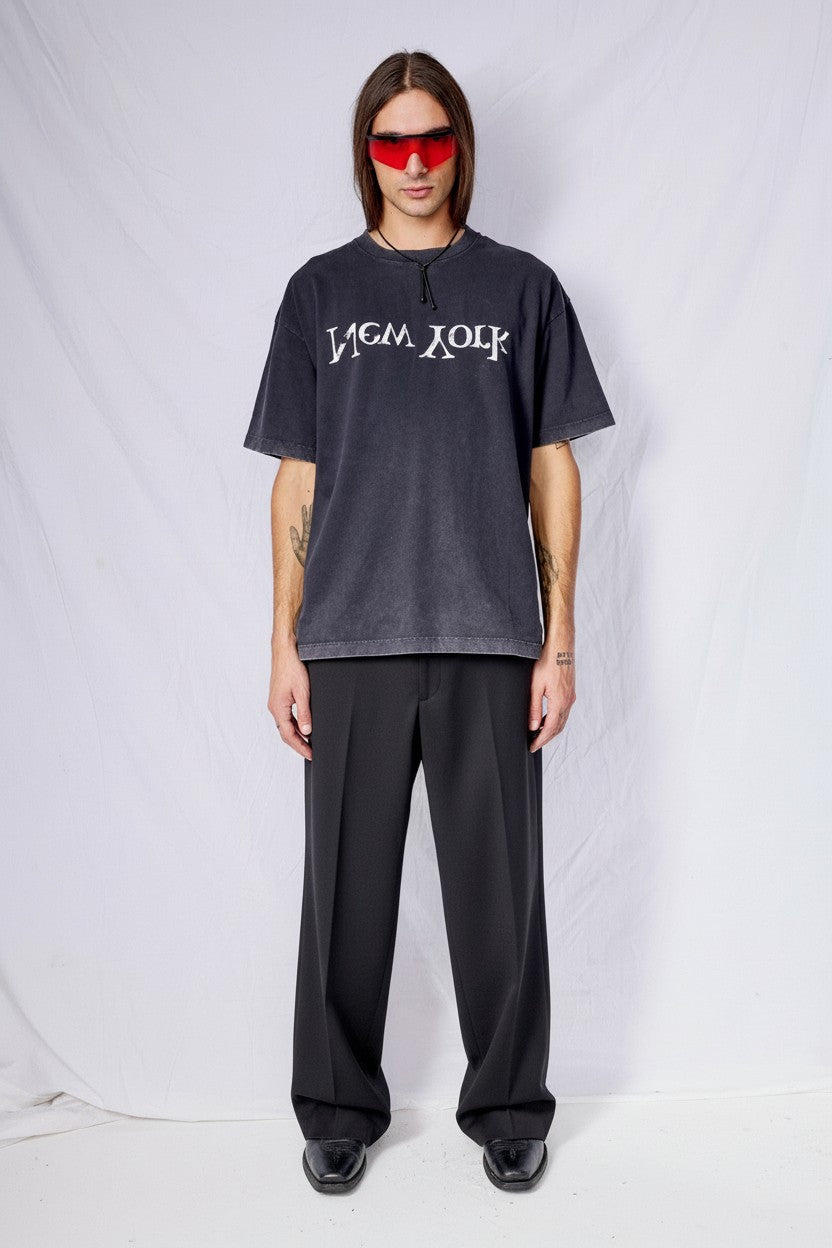 Washed Black Faded New York Logo T-Shirt