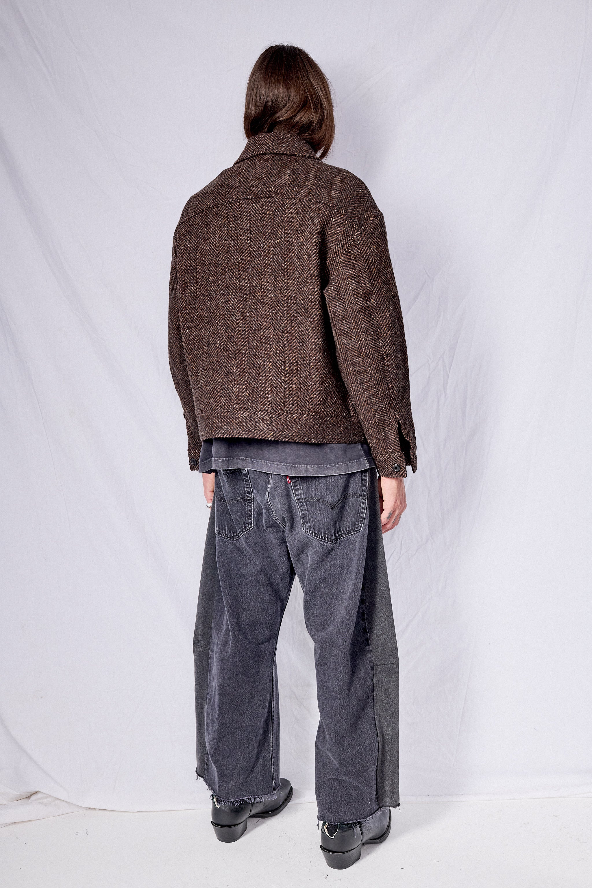 Brown Herringbone Zip Jacket