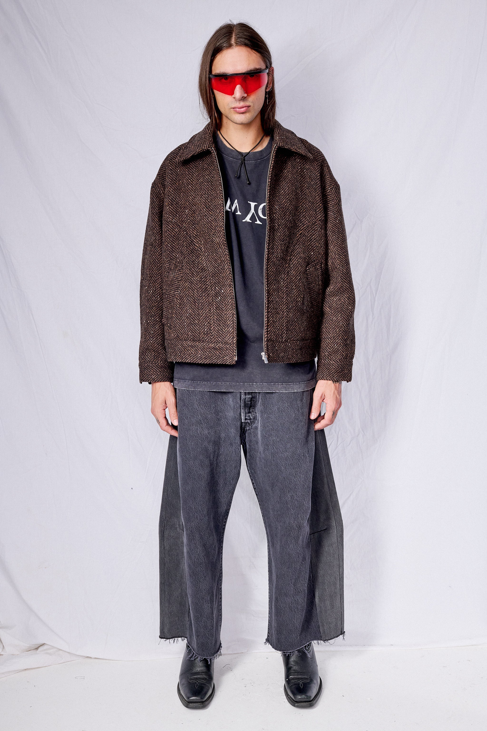 Brown Herringbone Zip Jacket