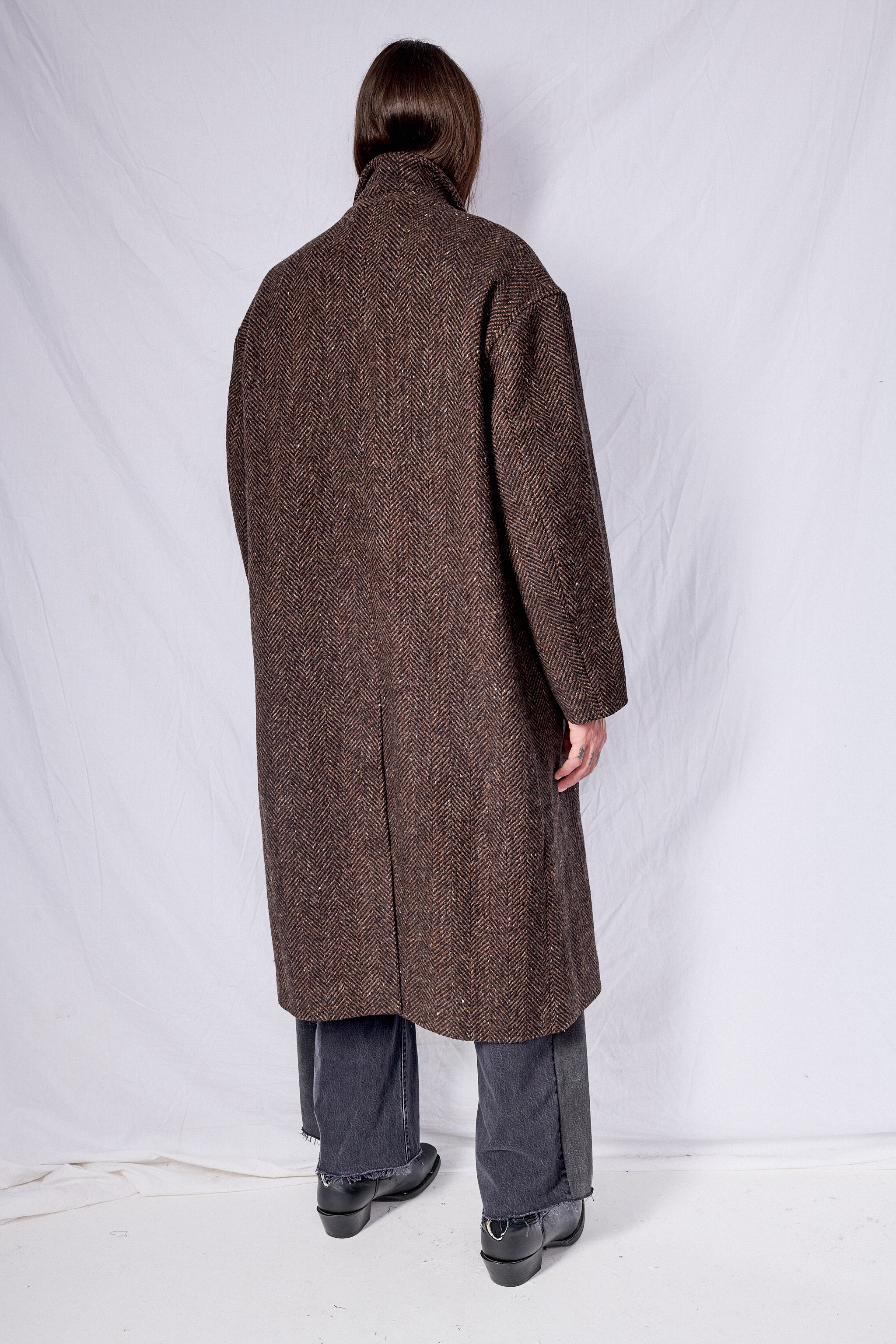 Brown Herringbone Double Breasted Overcoat