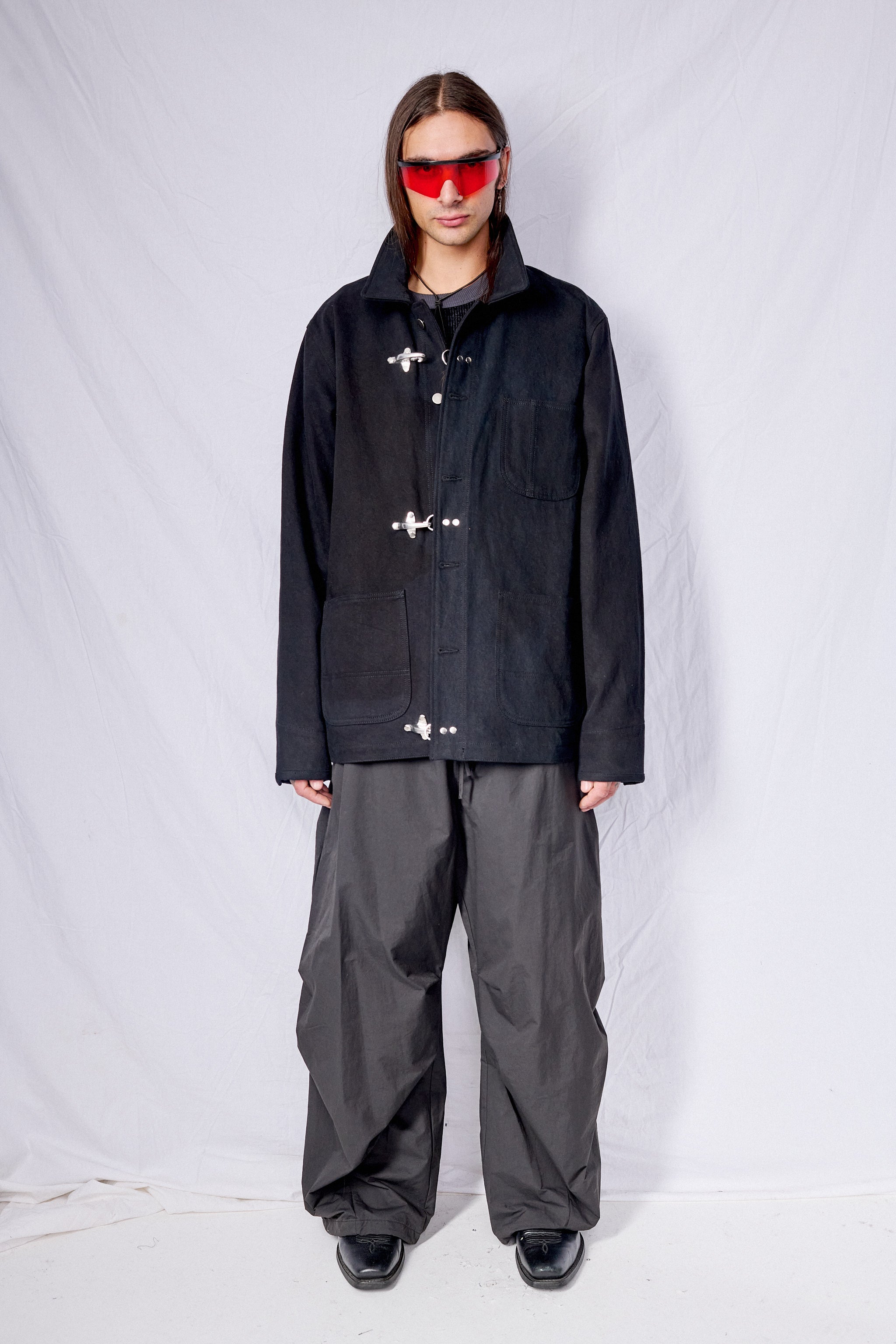 Black Denim Fireman Field Coat