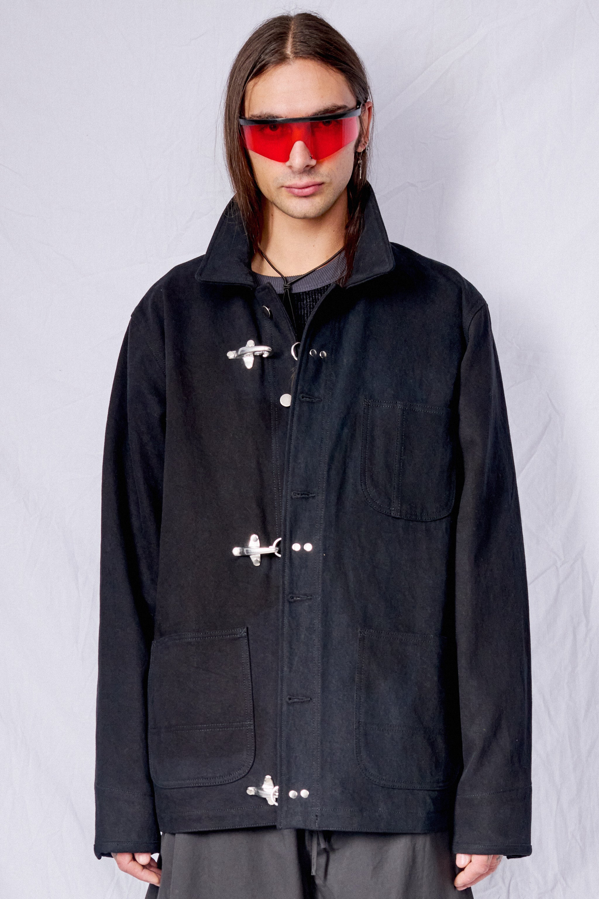 Black Denim Fireman Field Coat
