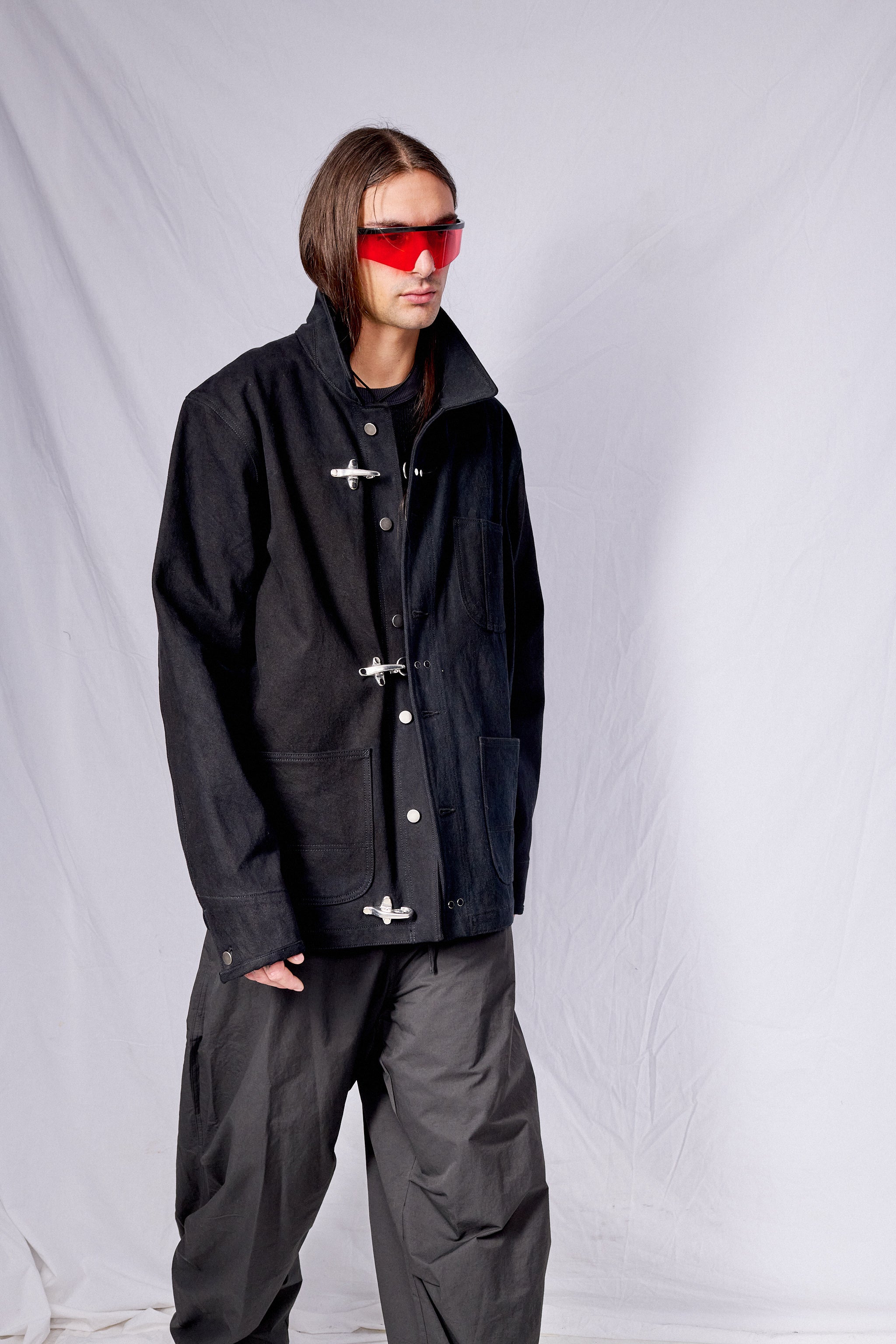 Black Denim Fireman Field Coat