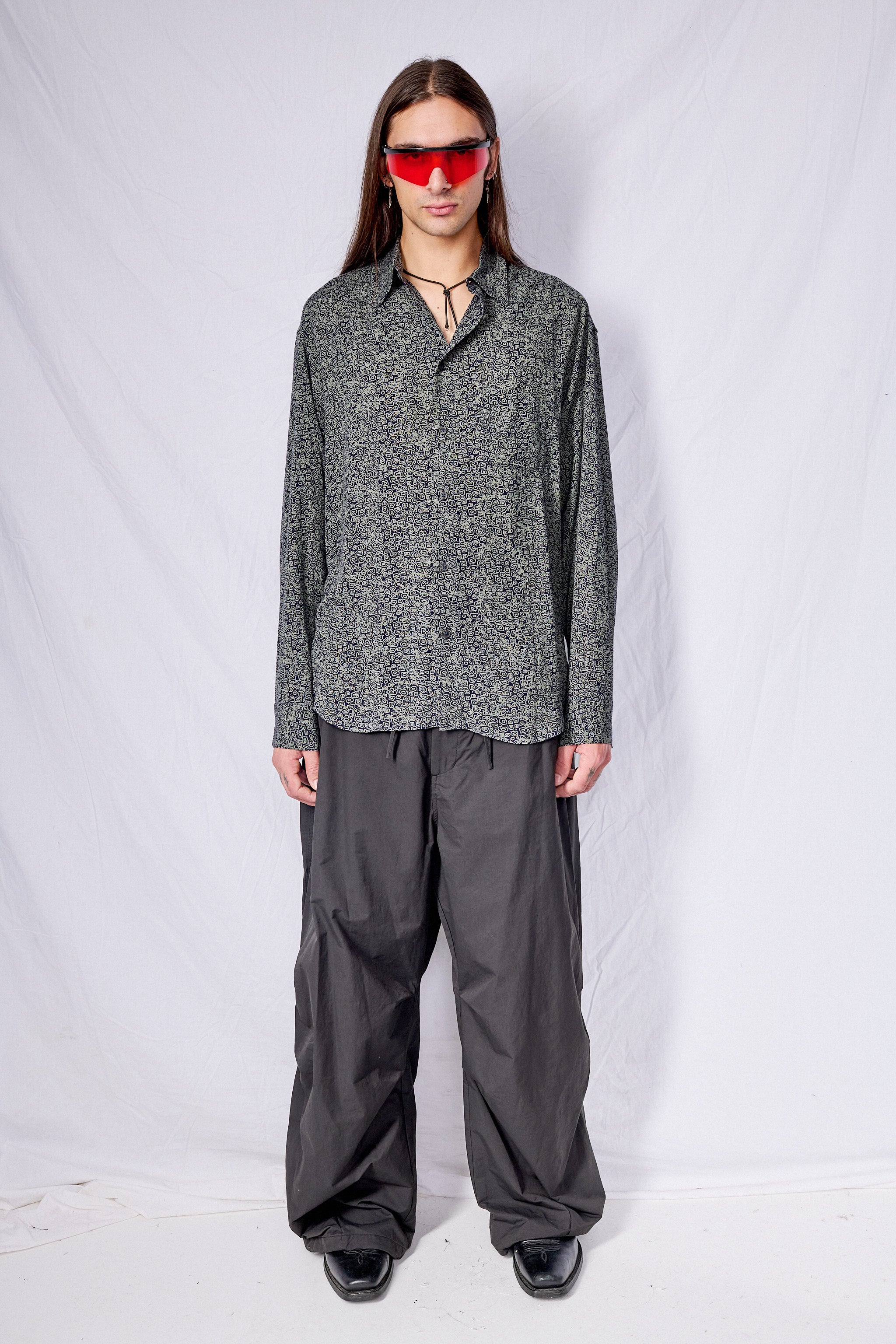 Dark Blue Print Tencel Dress Shirt