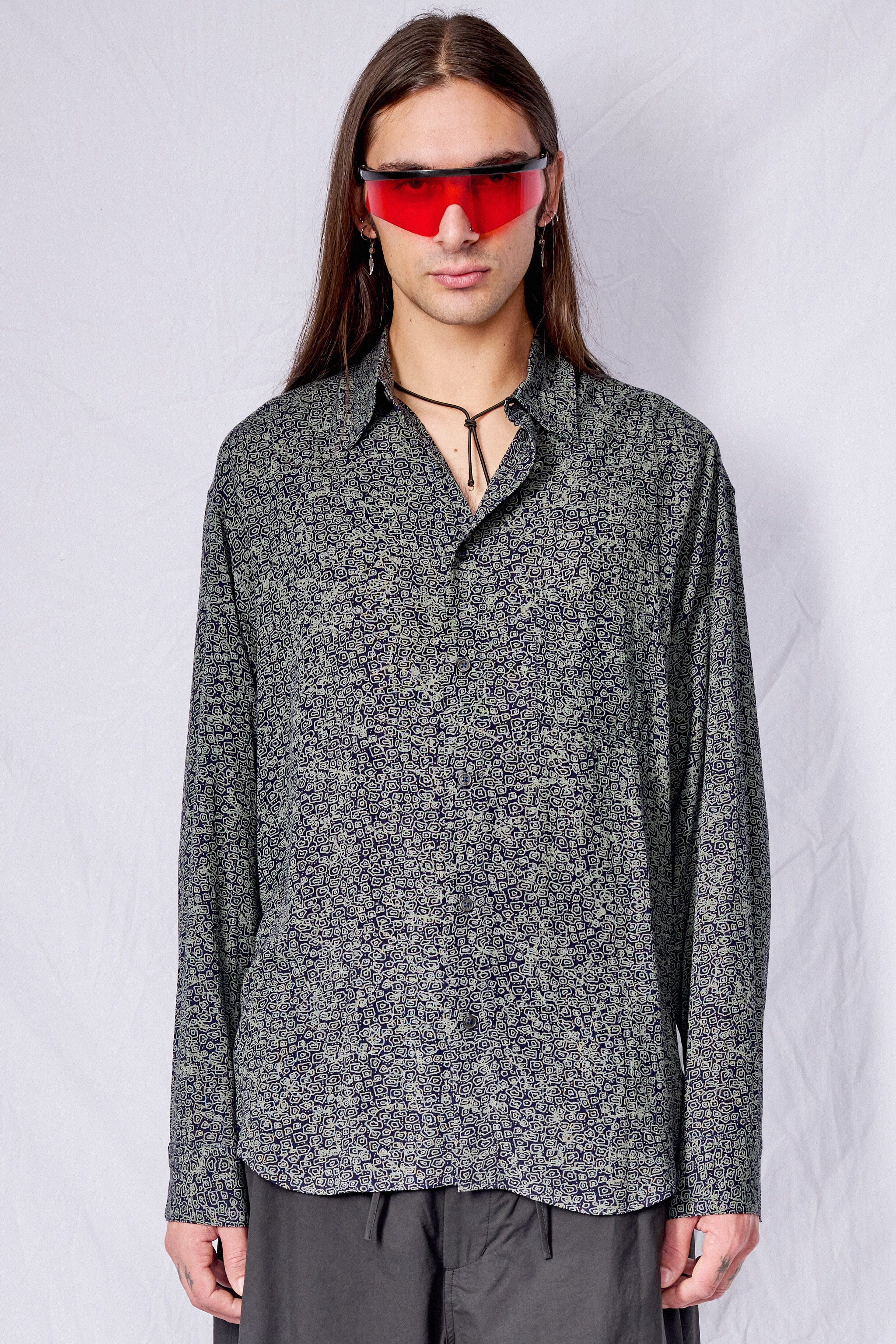 Dark Blue Print Tencel Dress Shirt