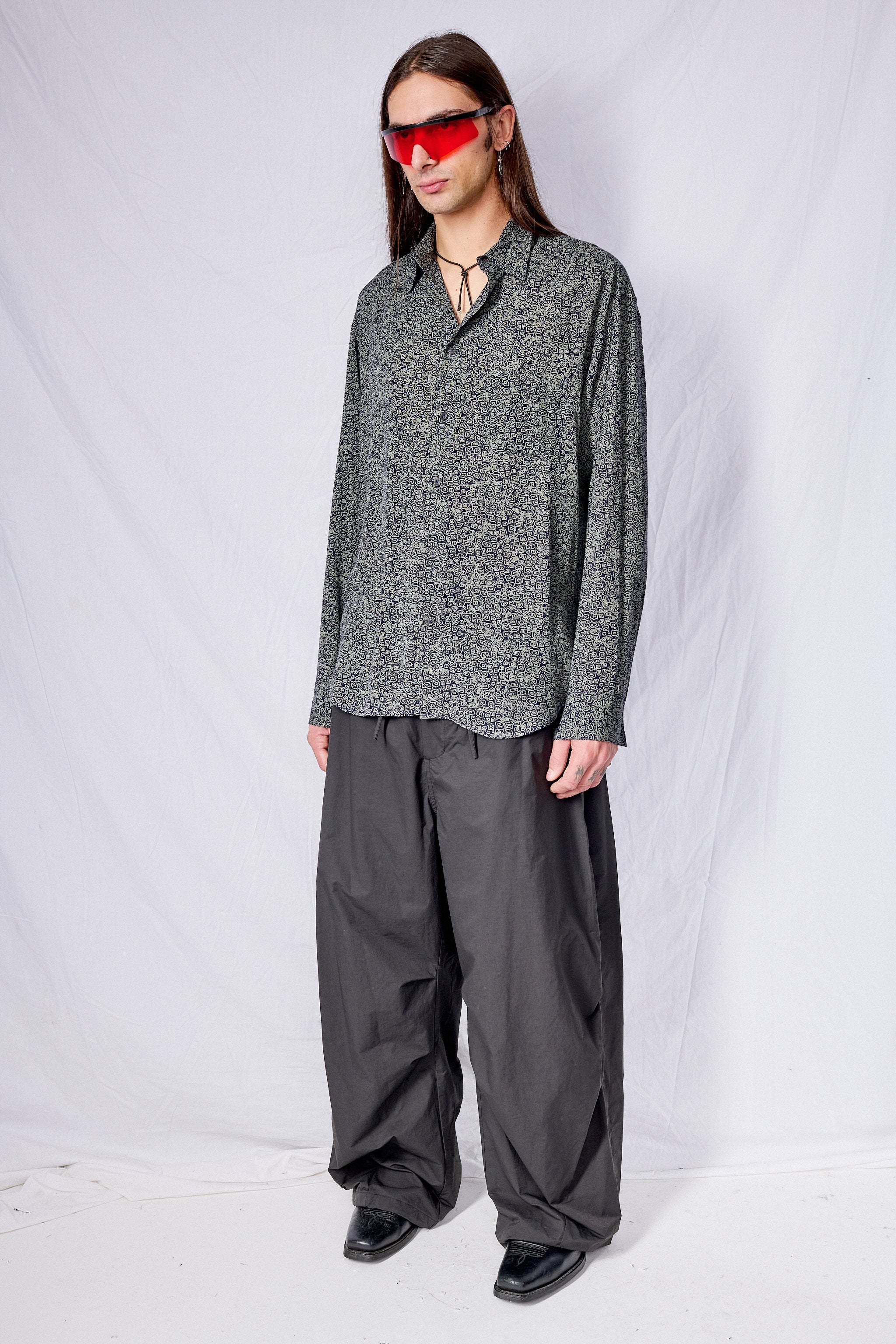 Dark Blue Print Tencel Dress Shirt