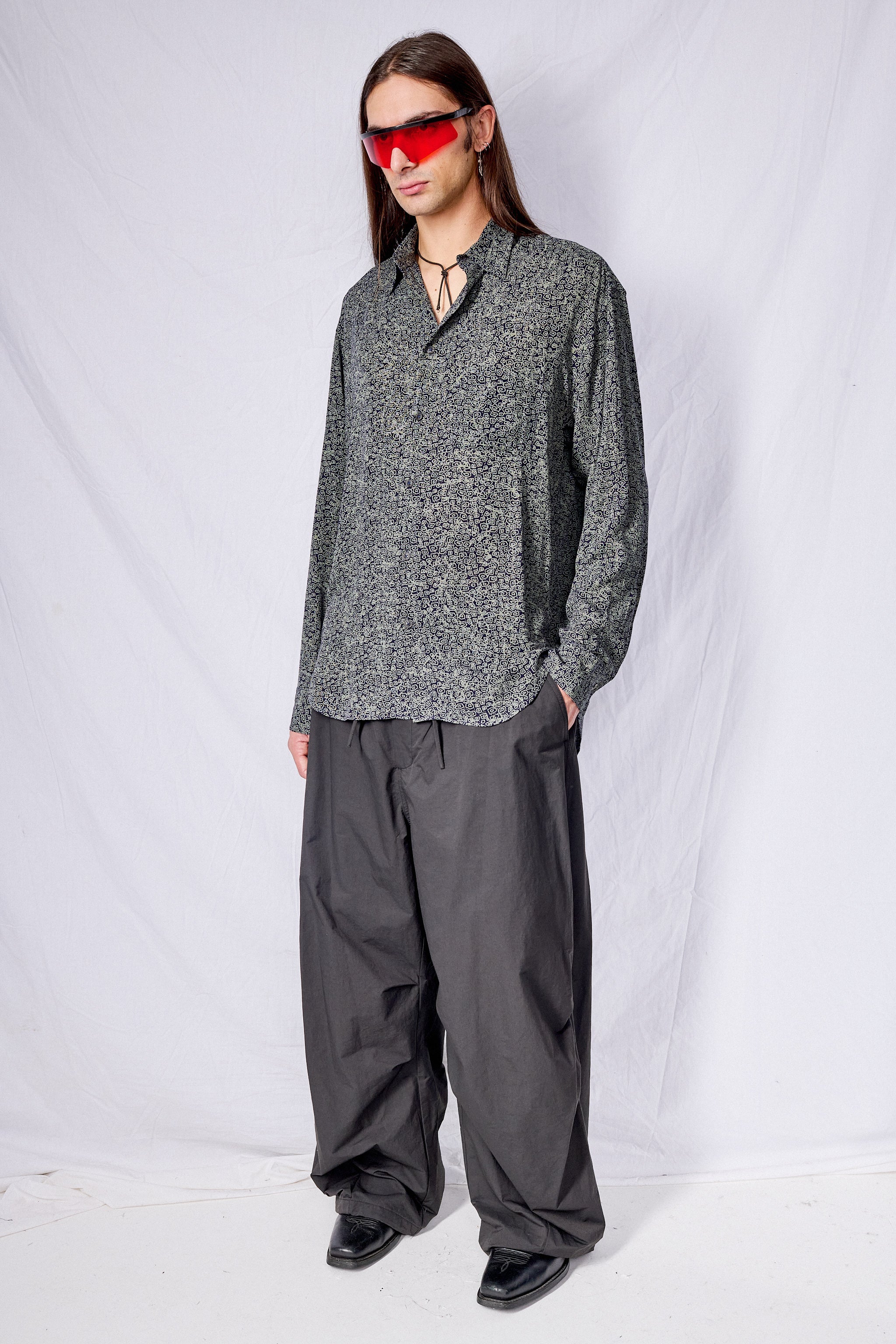 Dark Blue Print Tencel Dress Shirt