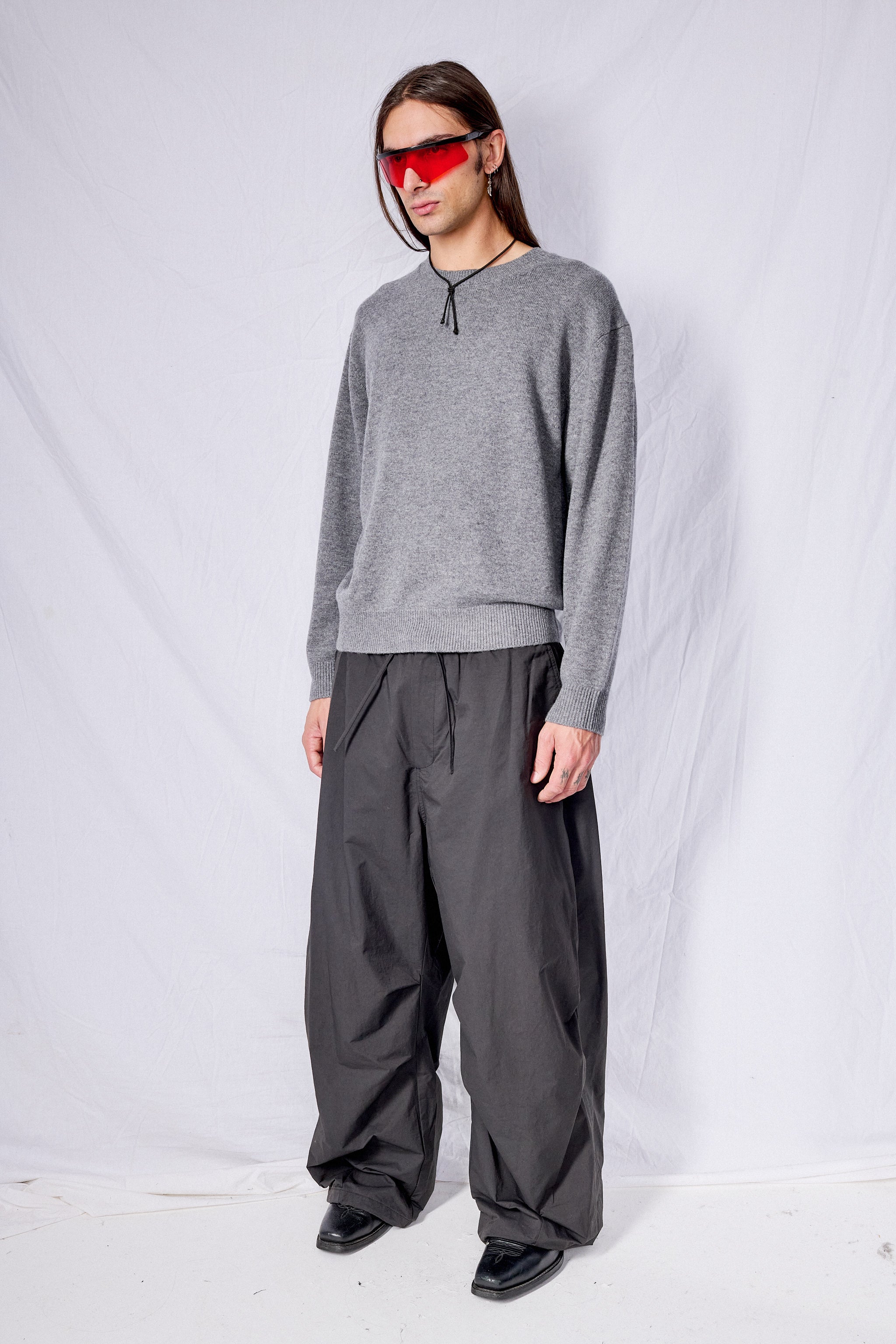 Black Drawstring Wide Fatigue Pants
