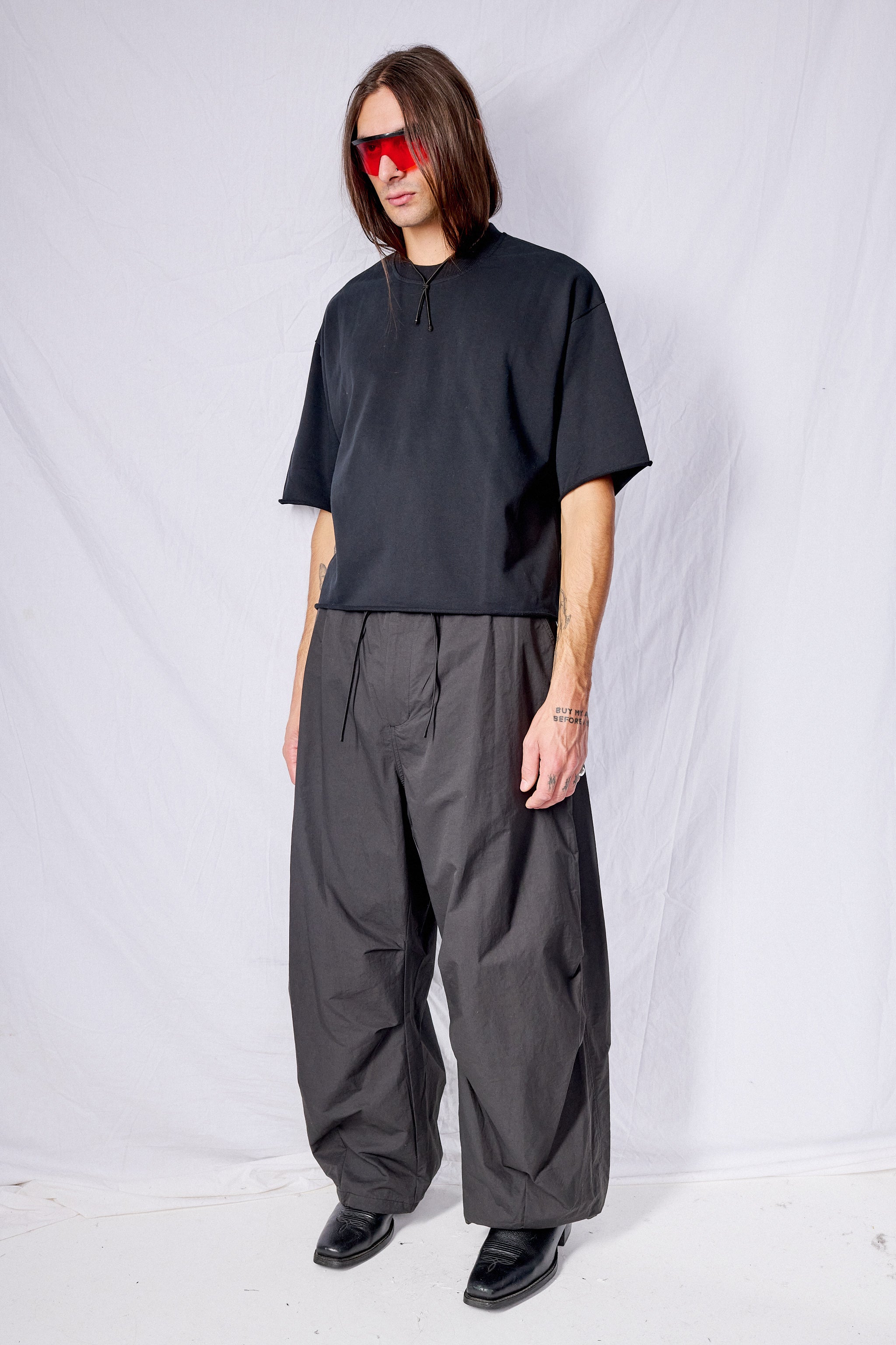 Black Raw Edge Crop T-Shirt