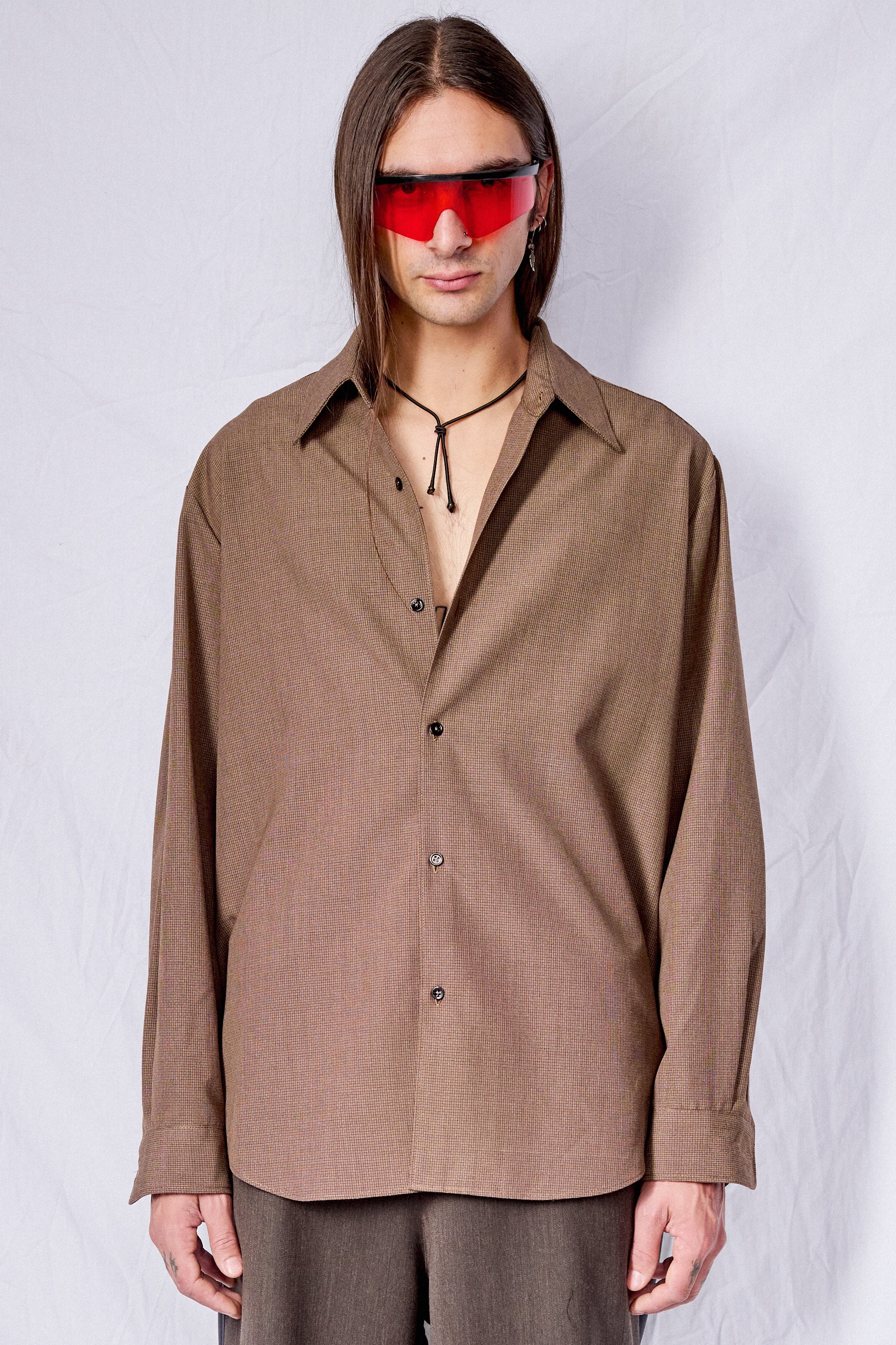 Brown Woven Rayon Classic Shirt