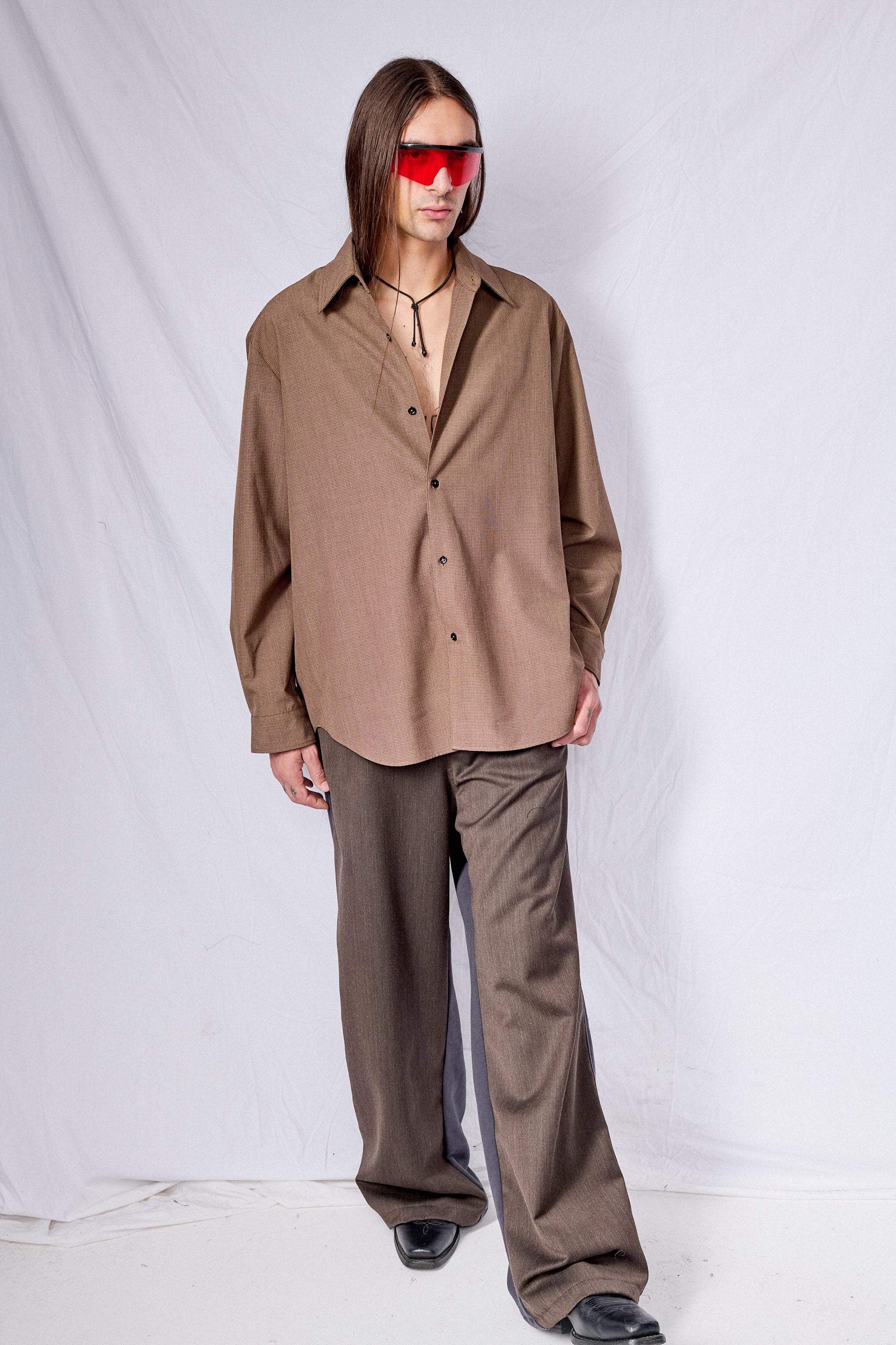 Brown Woven Rayon Classic Shirt