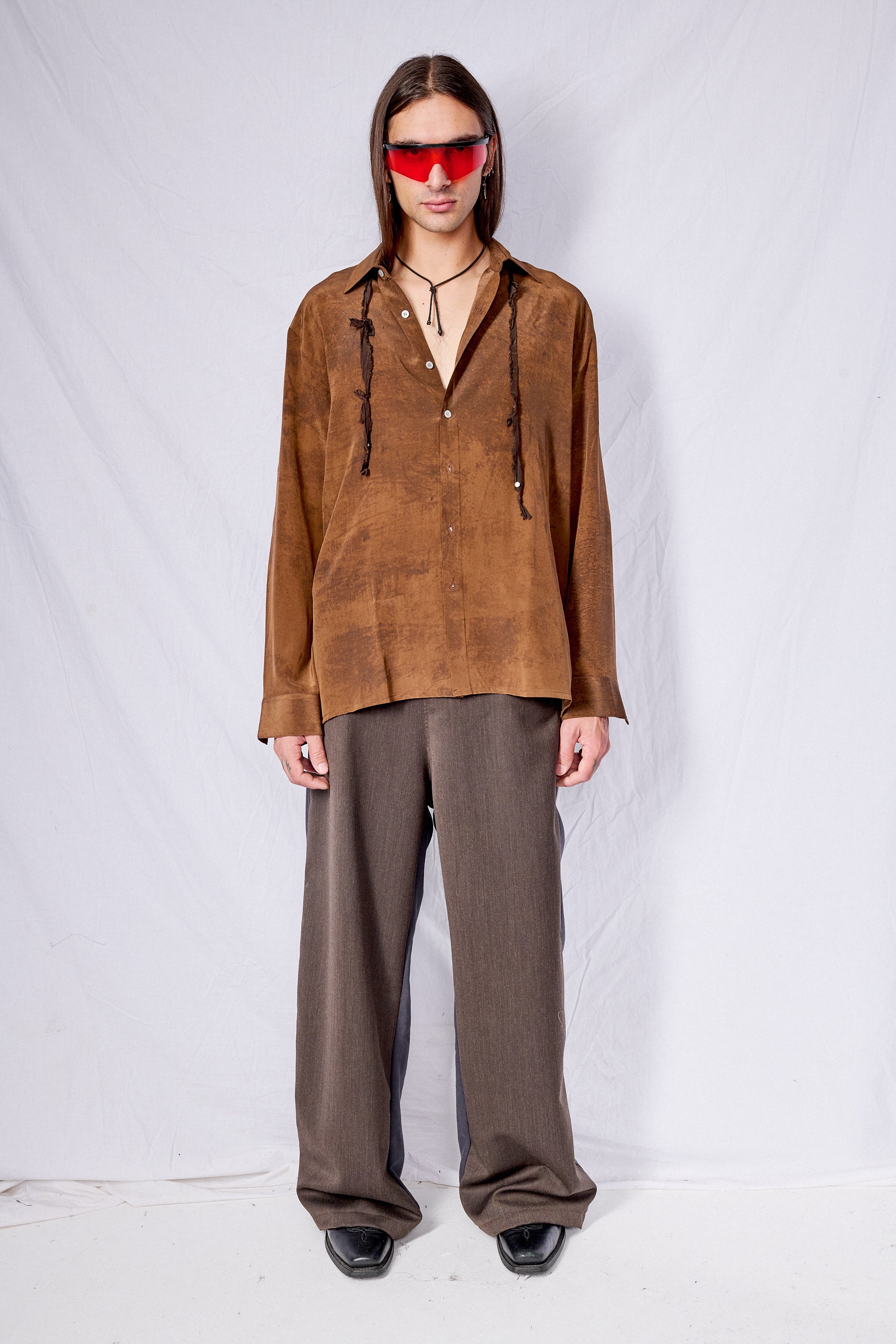 Print Sharjah Rust Silk Shirt