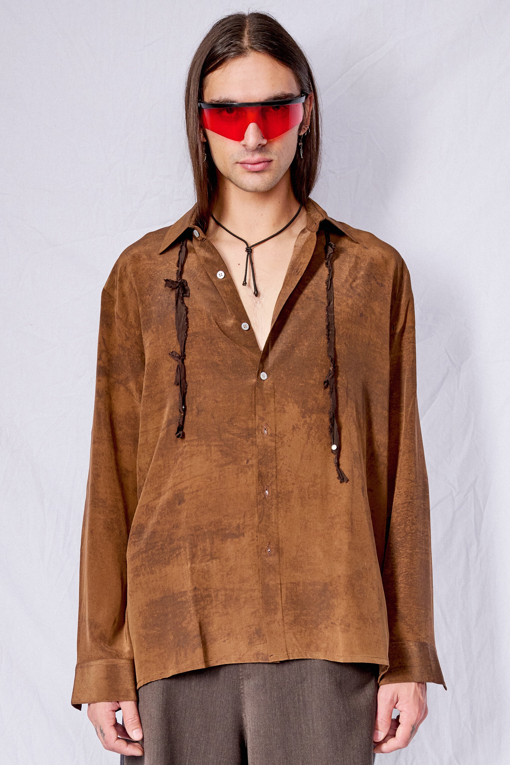Print Sharjah Rust Silk Shirt