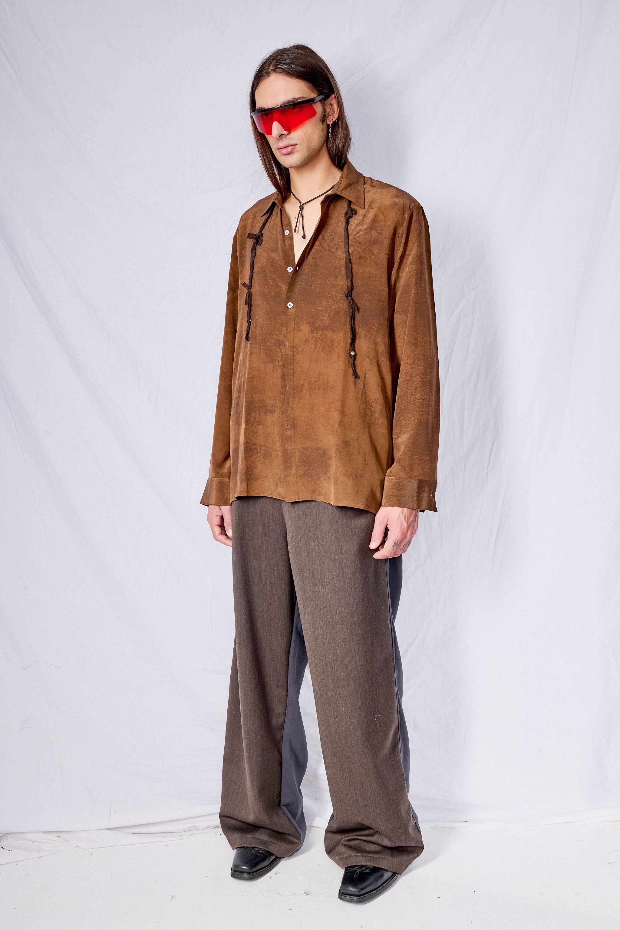 Print Sharjah Rust Silk Shirt