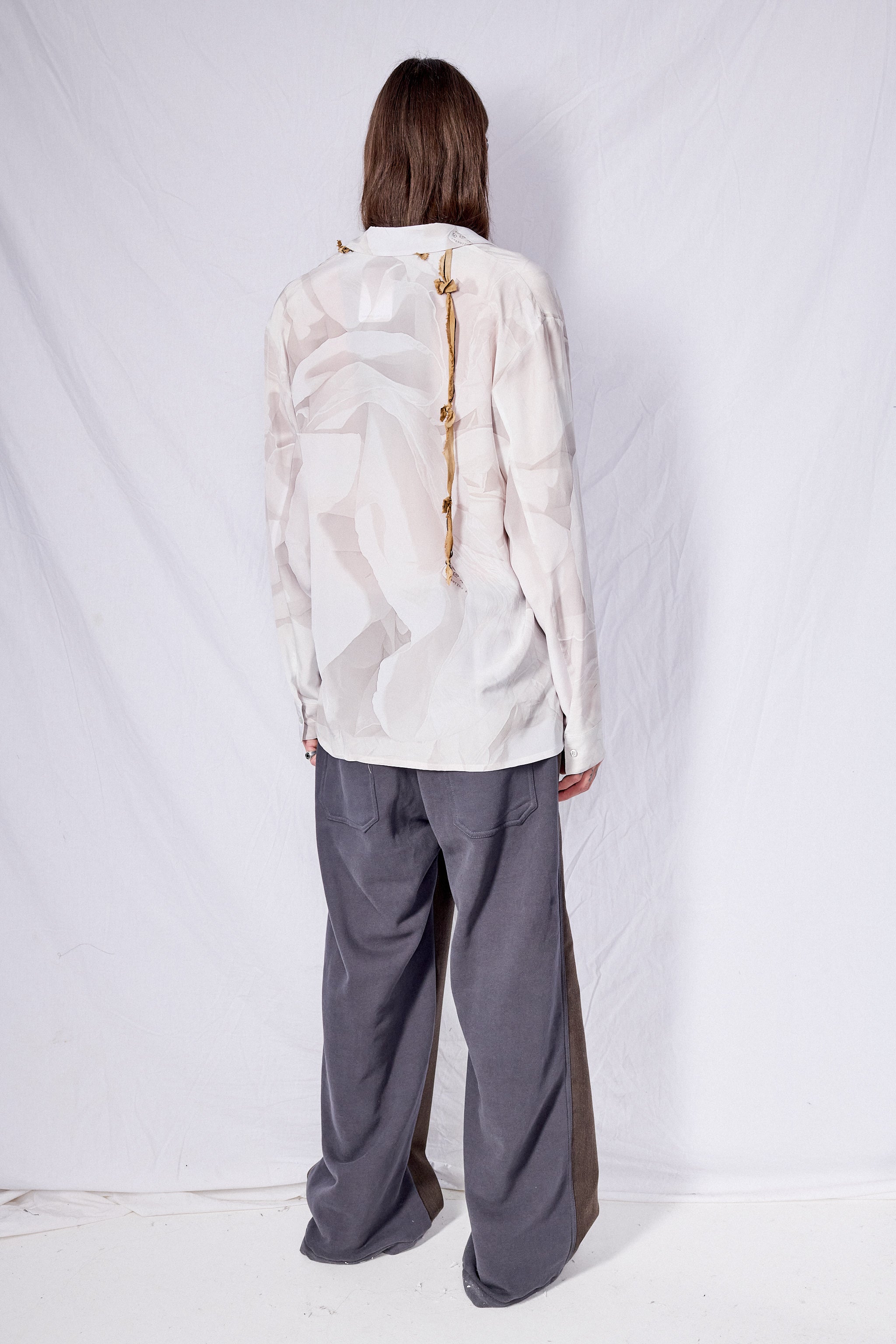 Print Cuff Pile Silk Shirt