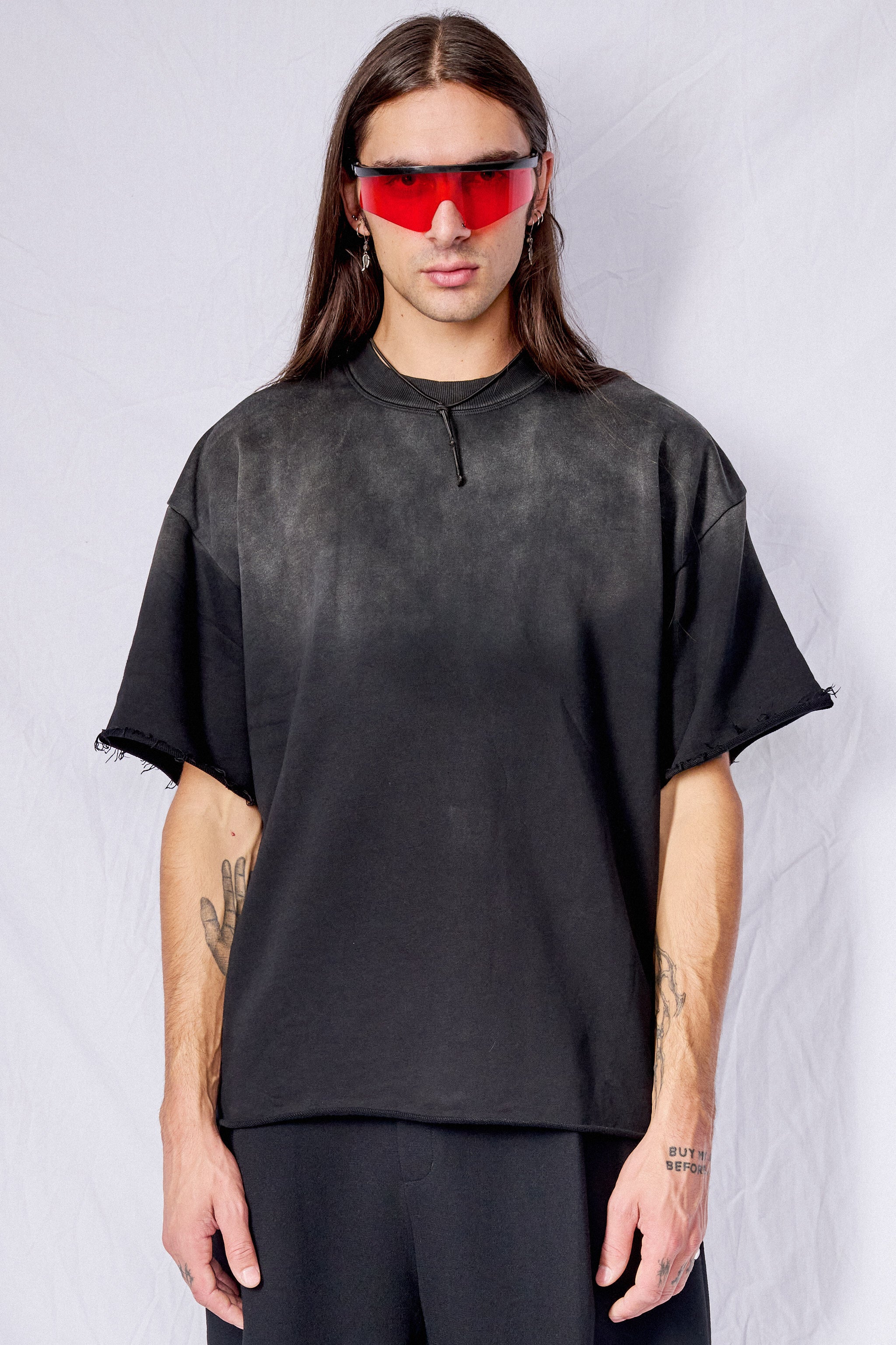 Washed Black Raw Edge Sweatshirt Tee