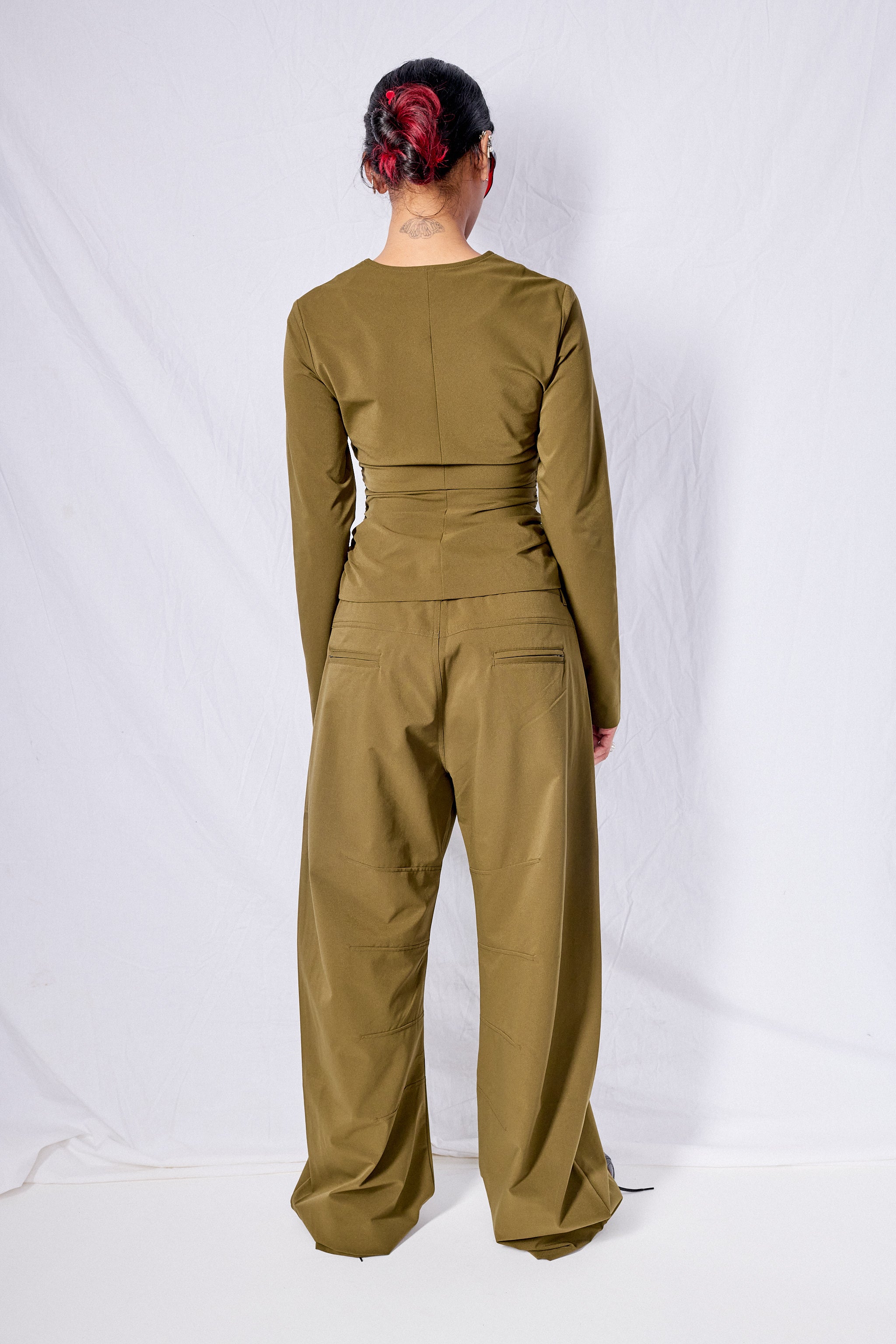Khaki Zipper Long Sleeve Top