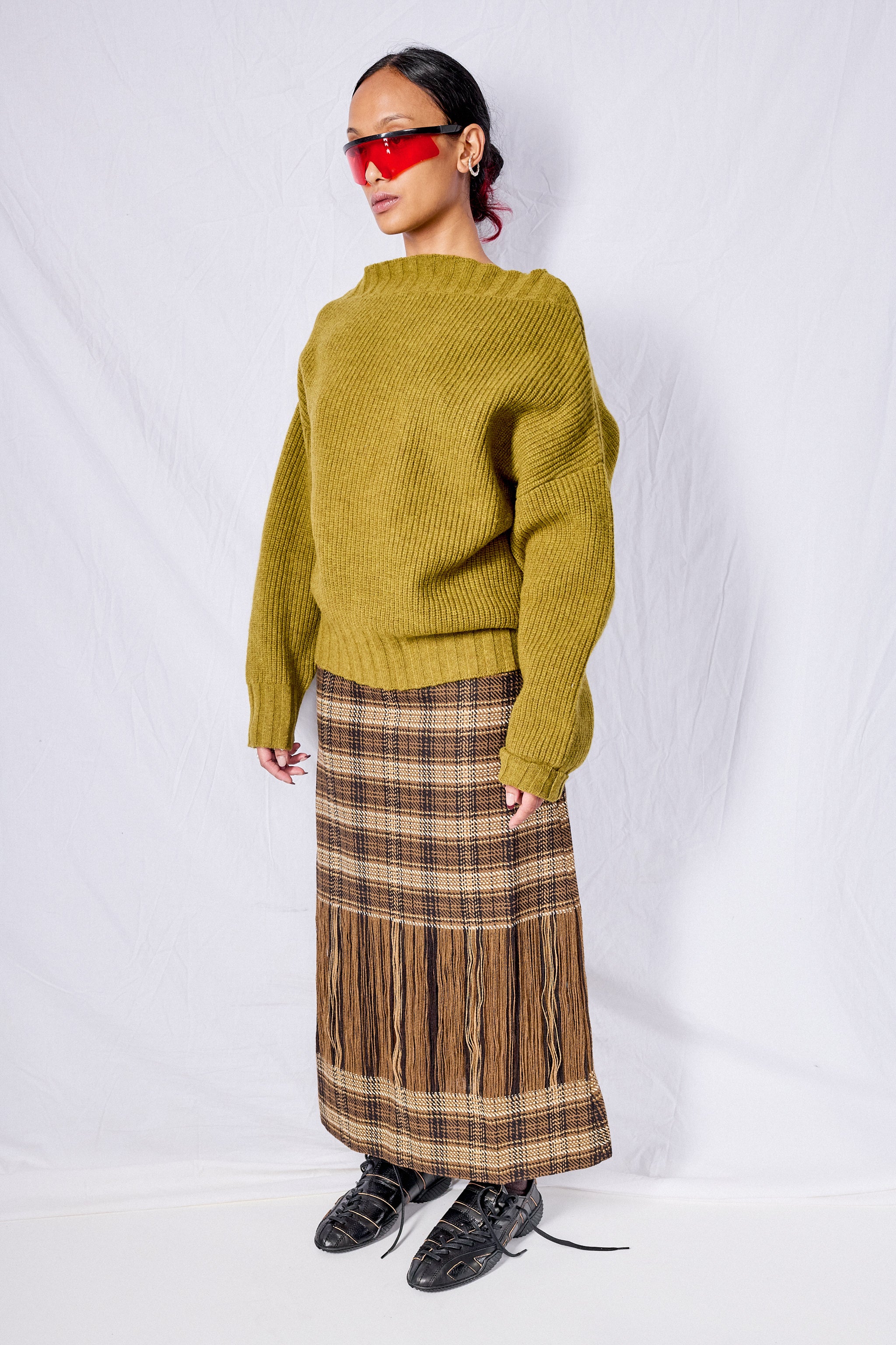 Brown Check Woven Skirt