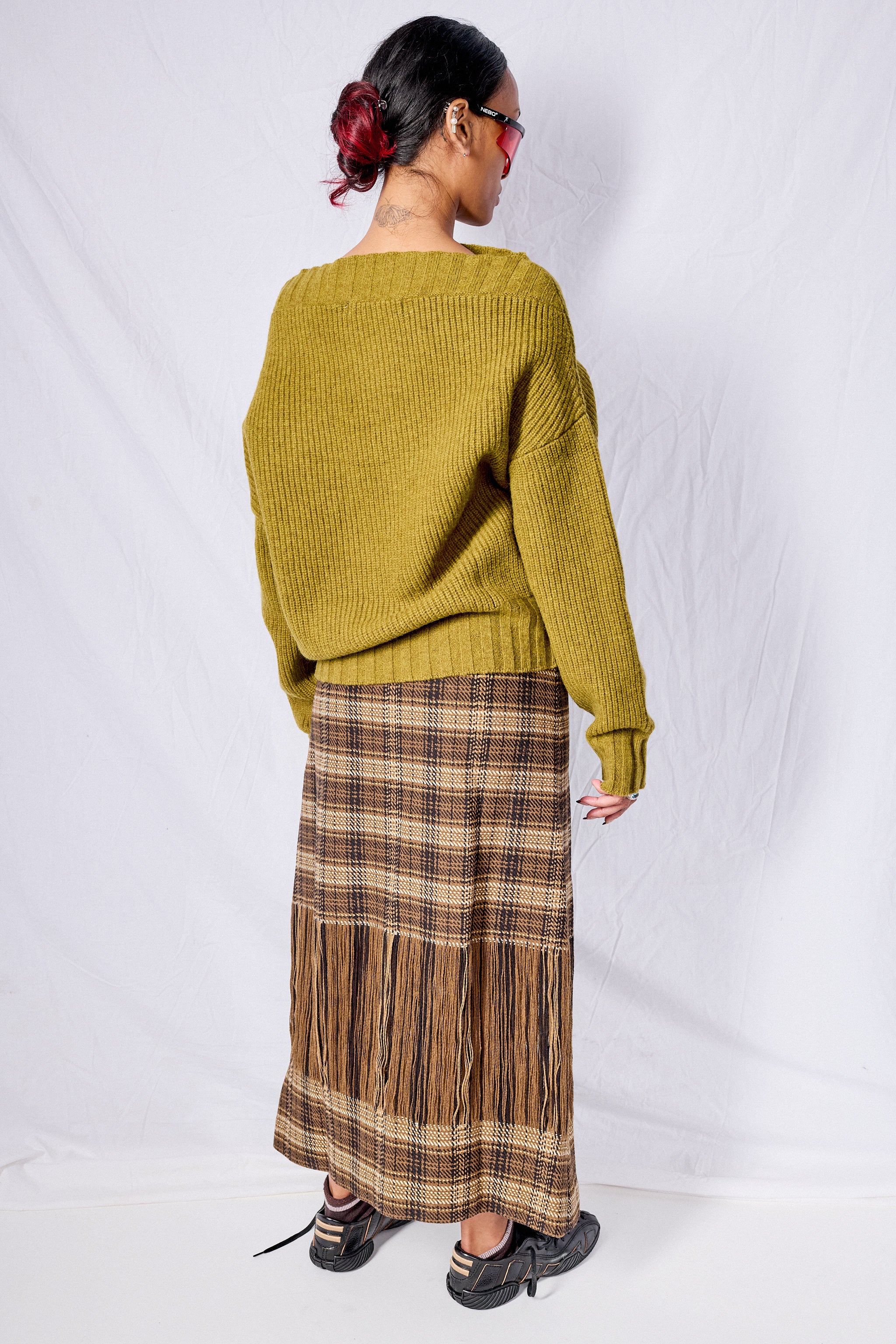 Brown Check Woven Skirt