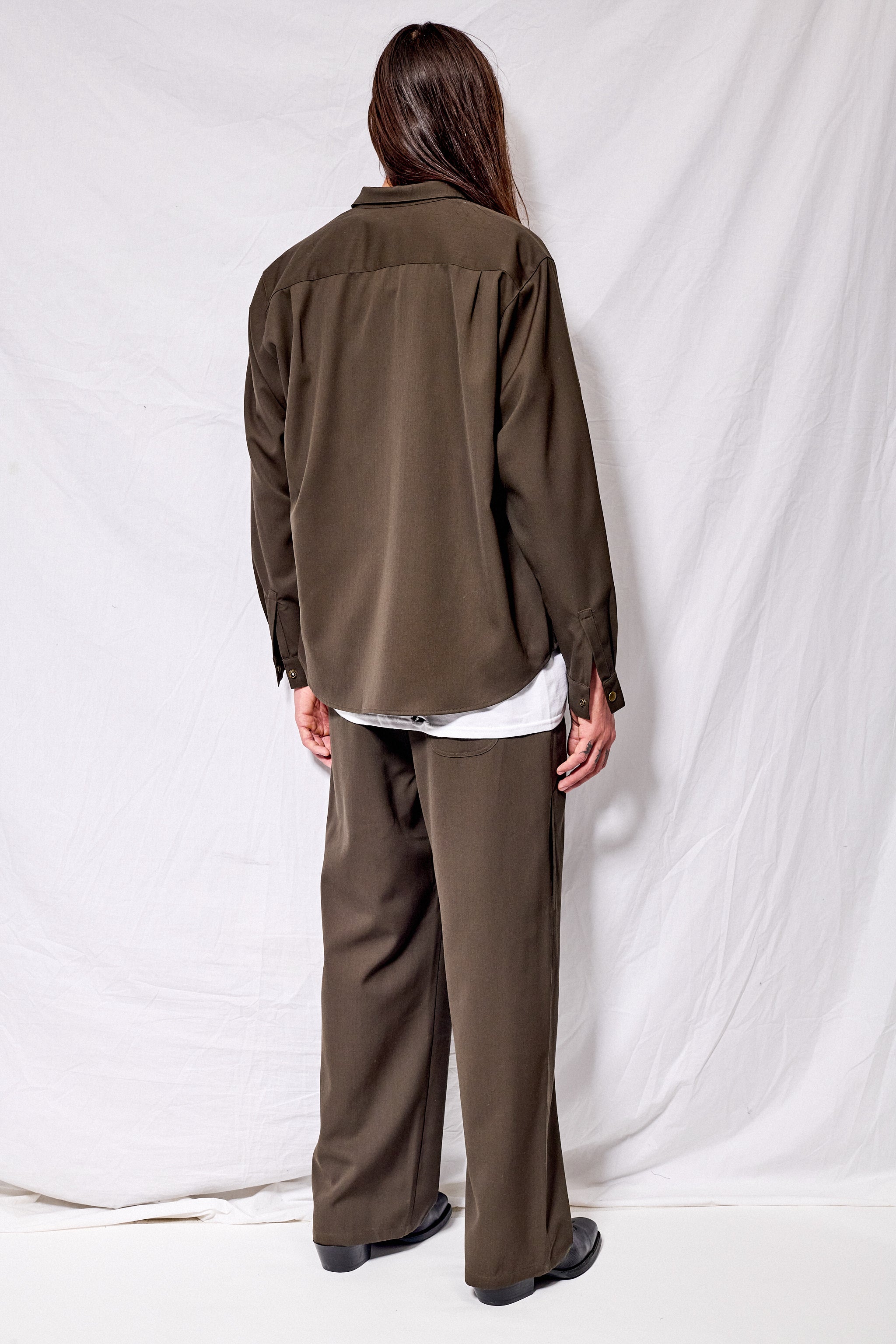 Brown Suiting Zip Poet Shirt