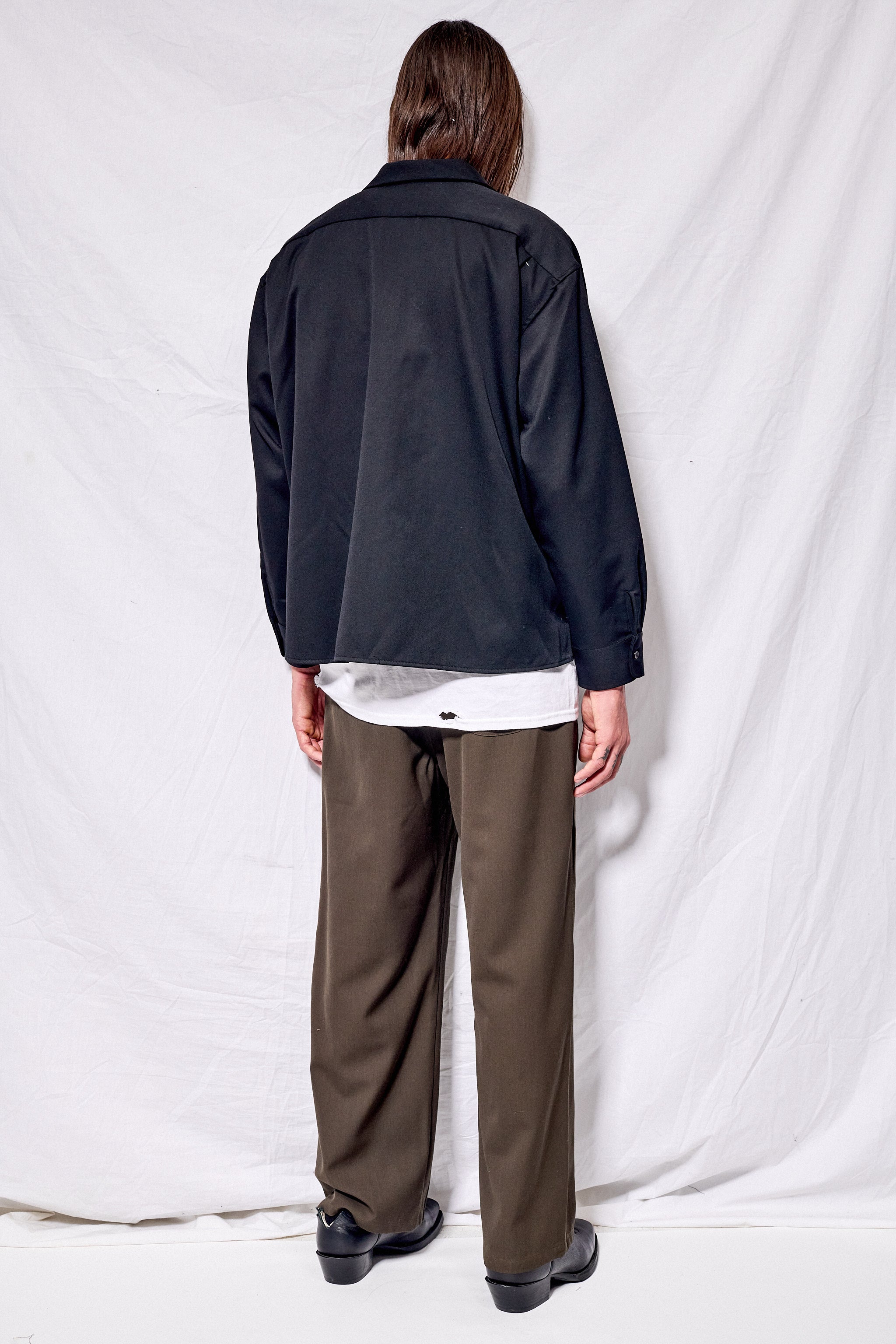 Black Suiting Crop Pocket Shirt