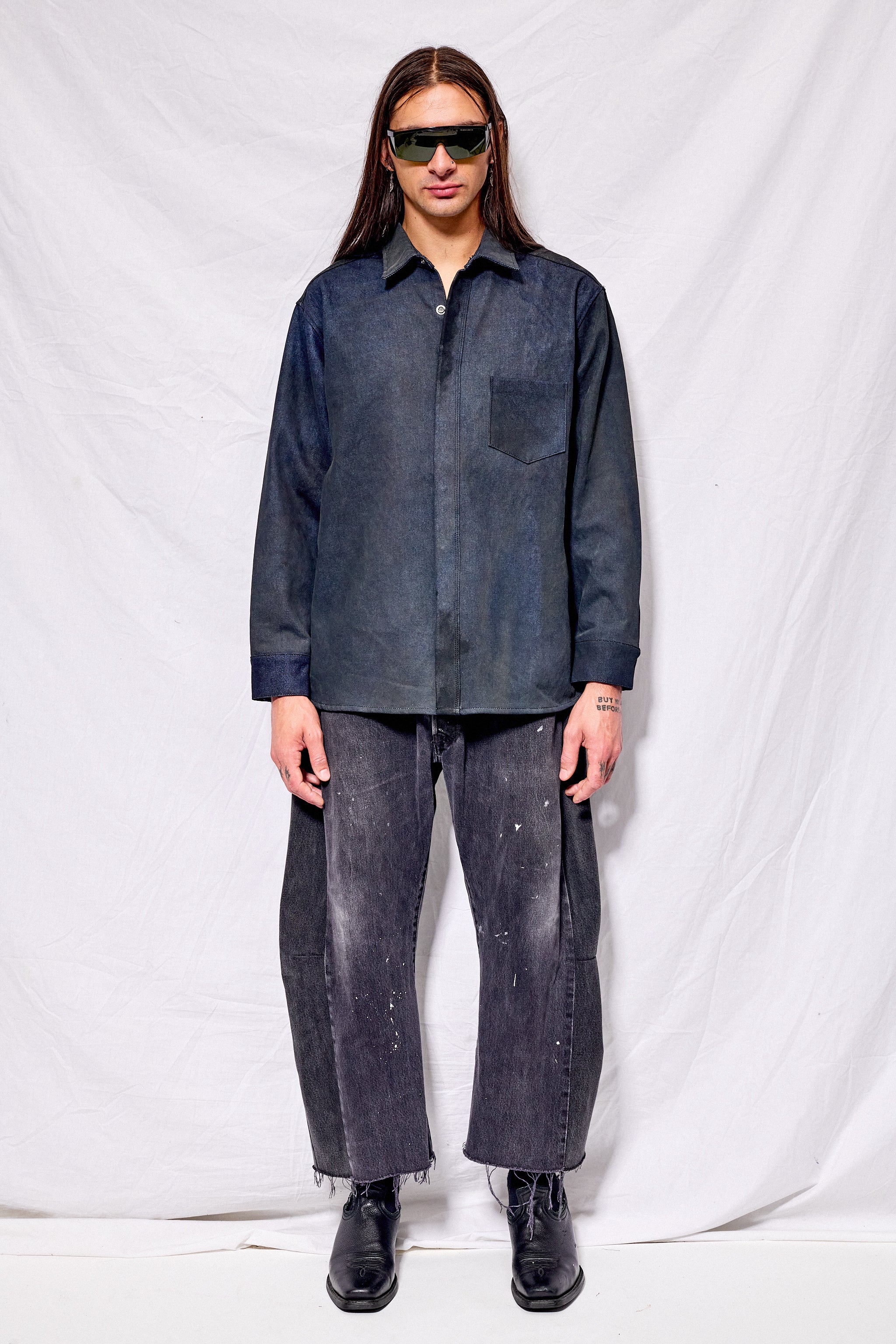 Dirty Indigo Denim Loose Snap Shirt