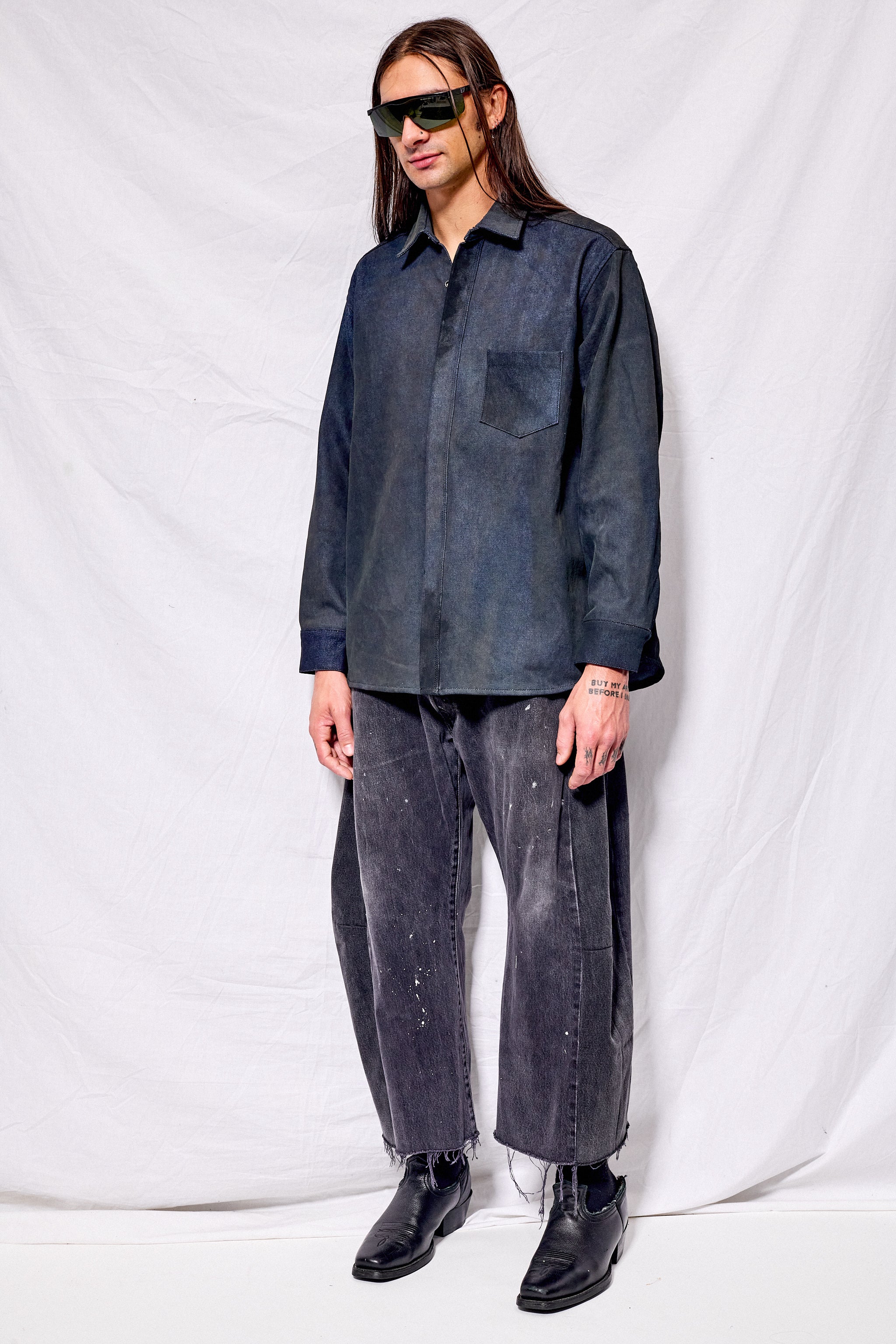 Dirty Indigo Denim Loose Snap Shirt
