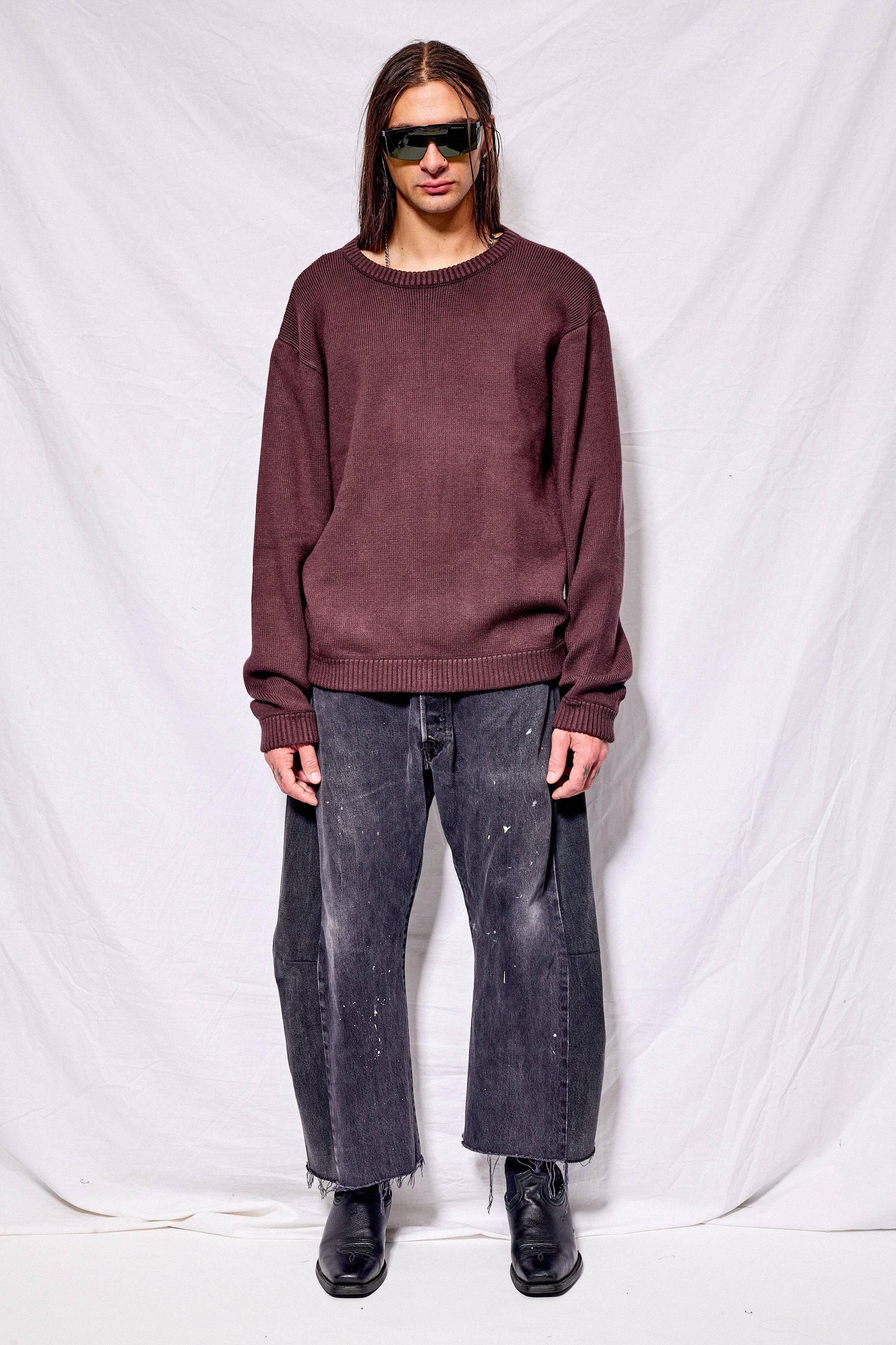 Dark Brown Viscose Crew Neck Sweater